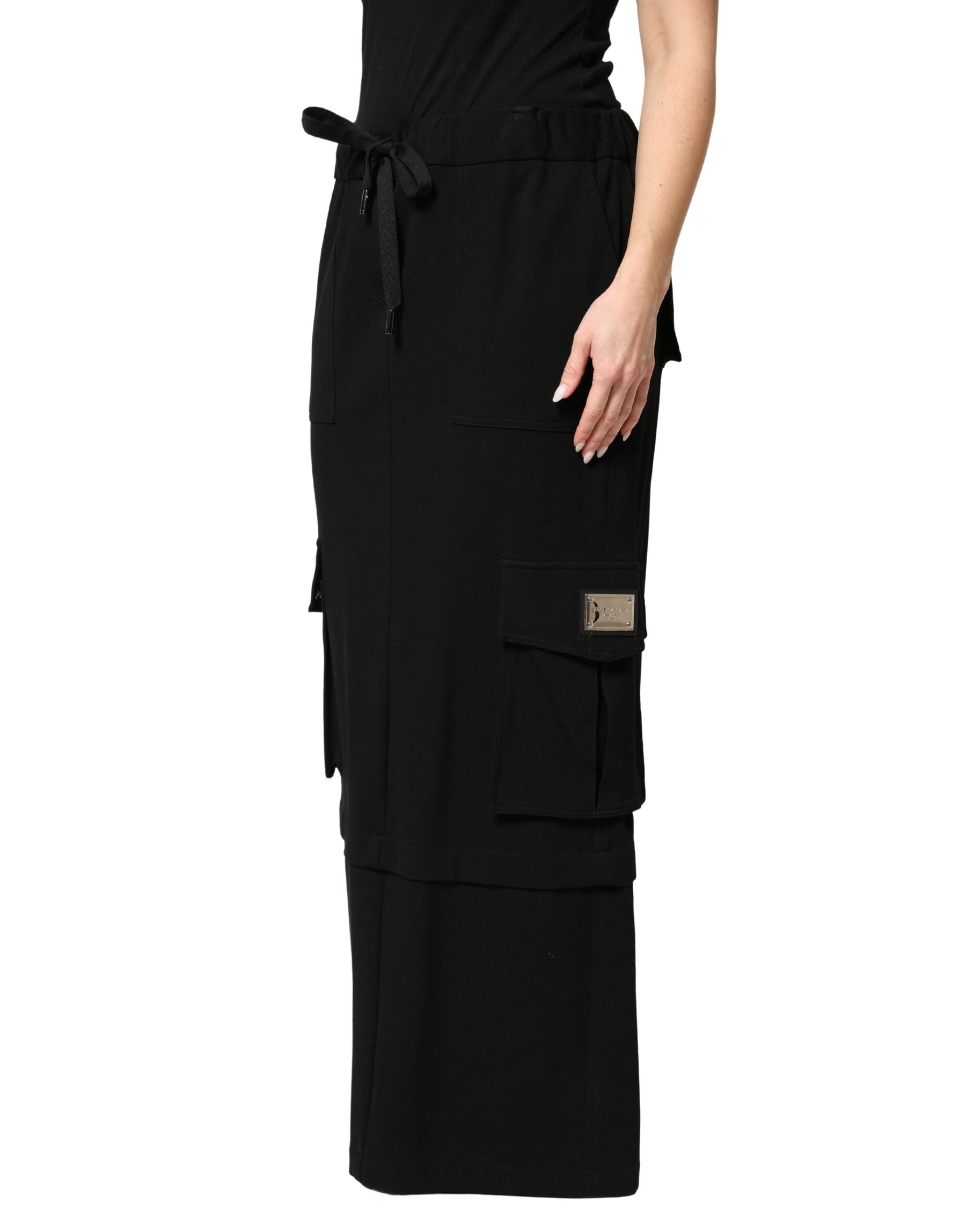 Dolce & Gabbana Black Cotton Drawstring Long Maxi Cargo Skirt | Regal Royce