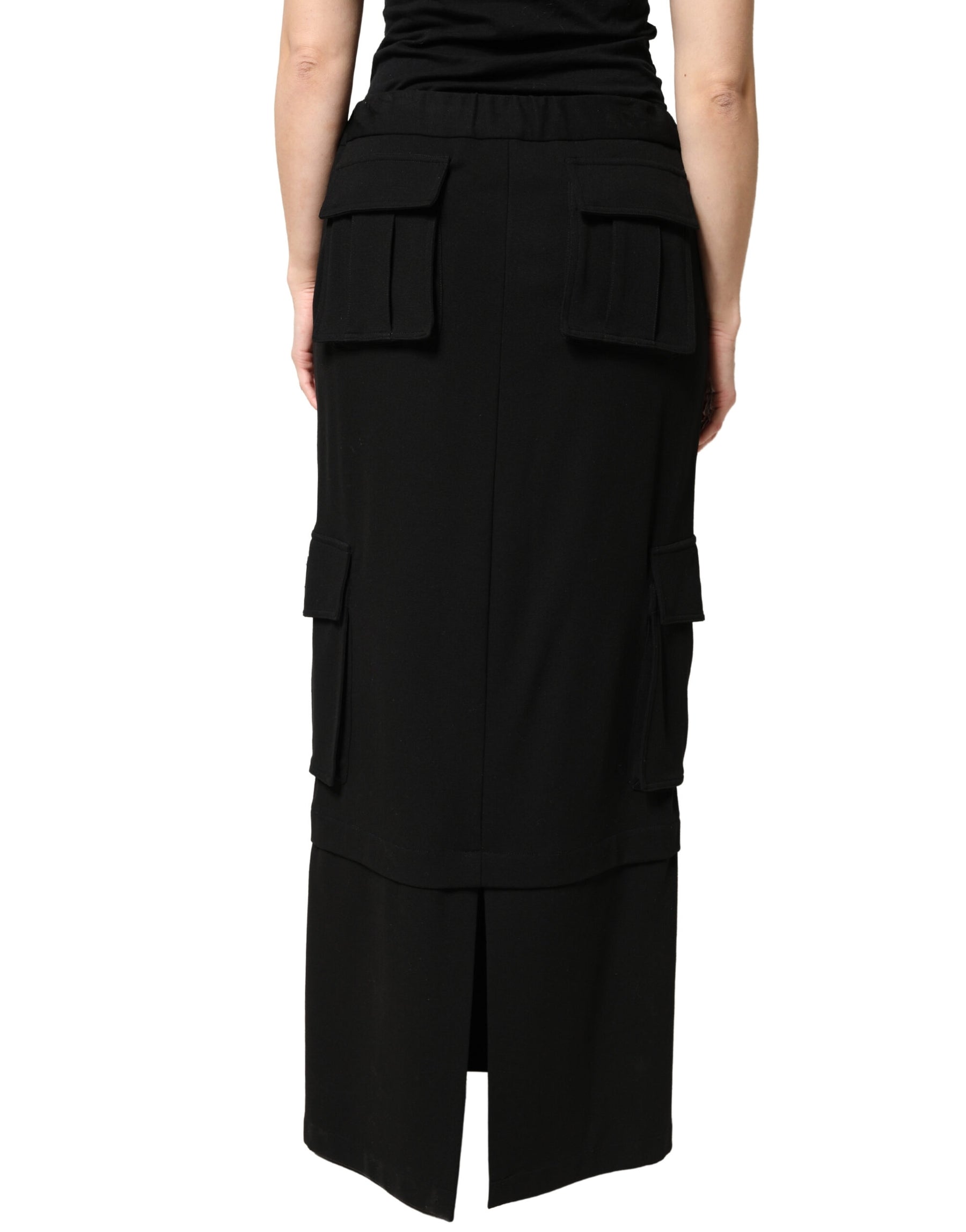 Dolce & Gabbana Black Cotton Drawstring Long Maxi Cargo Skirt | Regal Royce