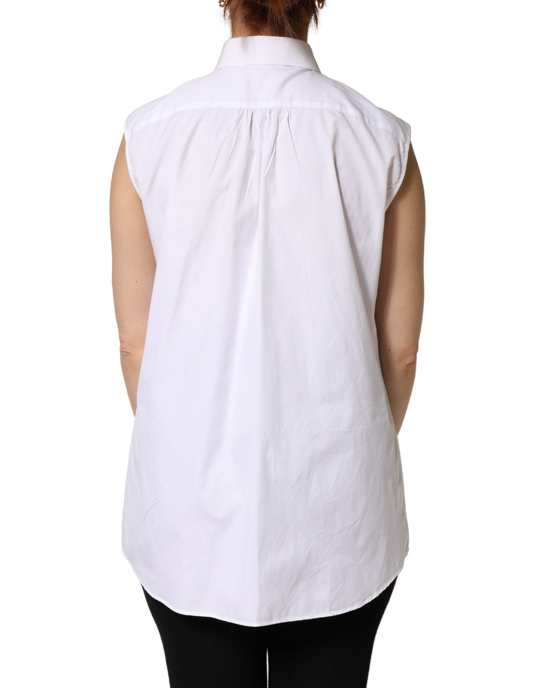 Dolce & Gabbana White Cotton Pleated Sleeveless Button Down Top | Regal Royce