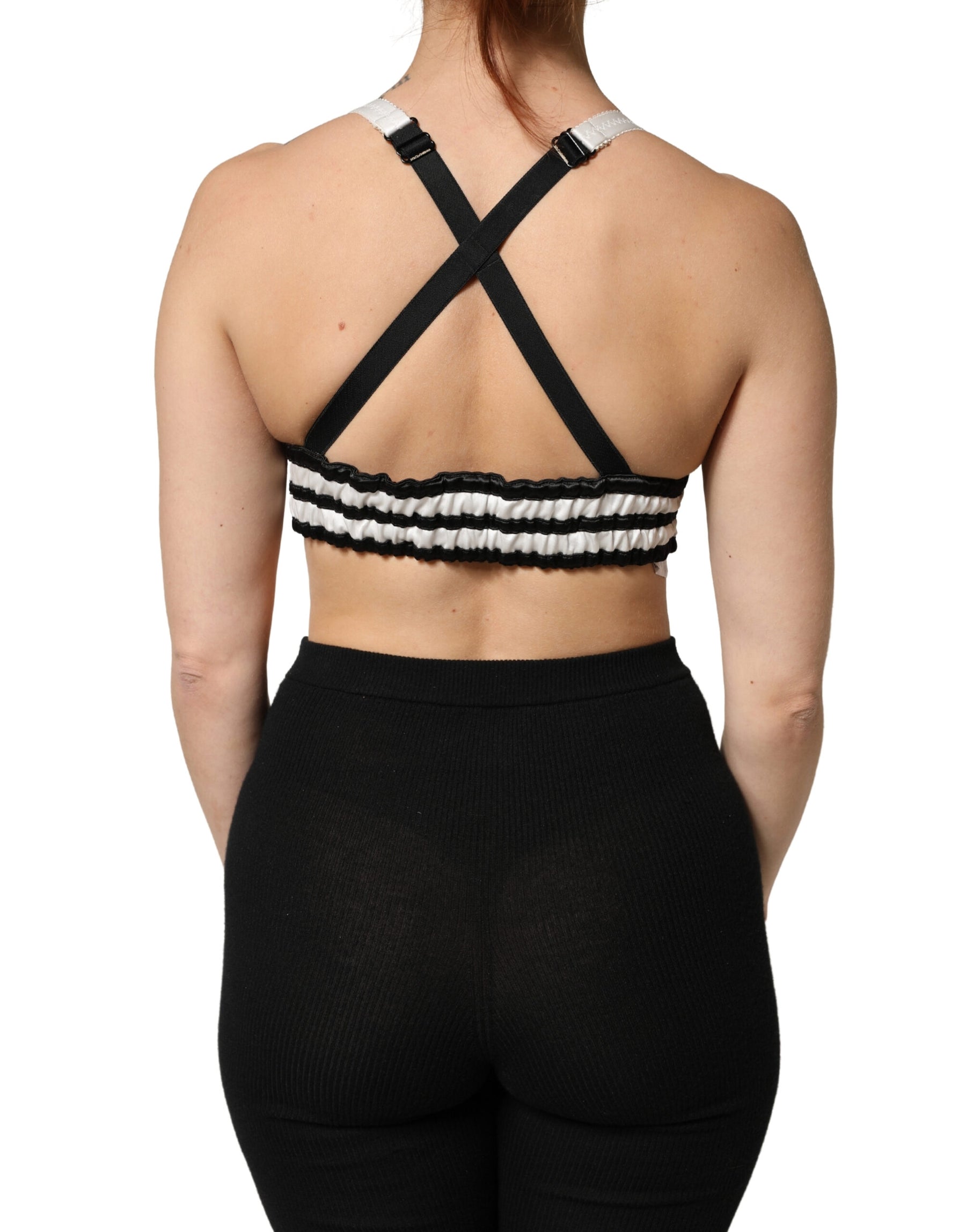 Dolce & Gabbana Black Floral Silk Satin Crop Logo Bralette Top | Regal Royce