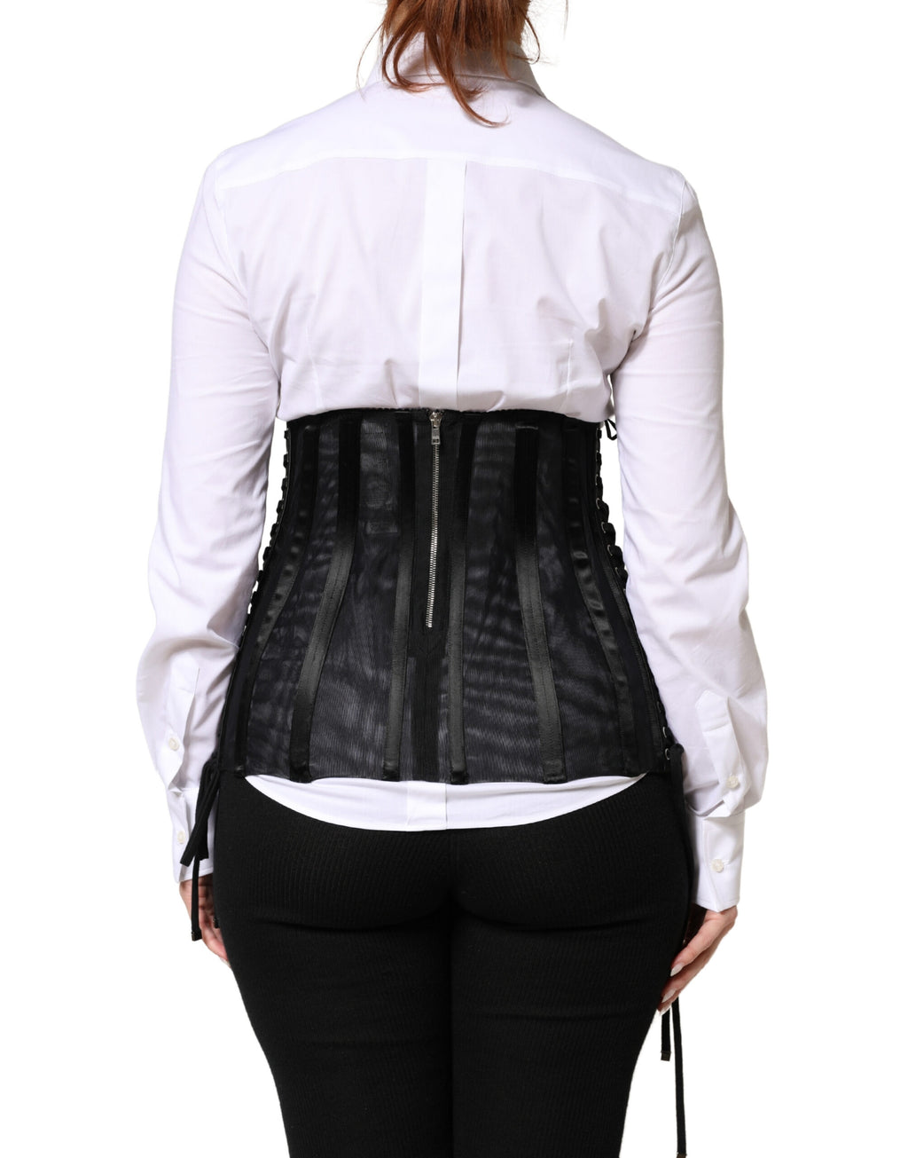 Dolce & Gabbana Black Lace-Up Waist Cincher Bustier Corset Top