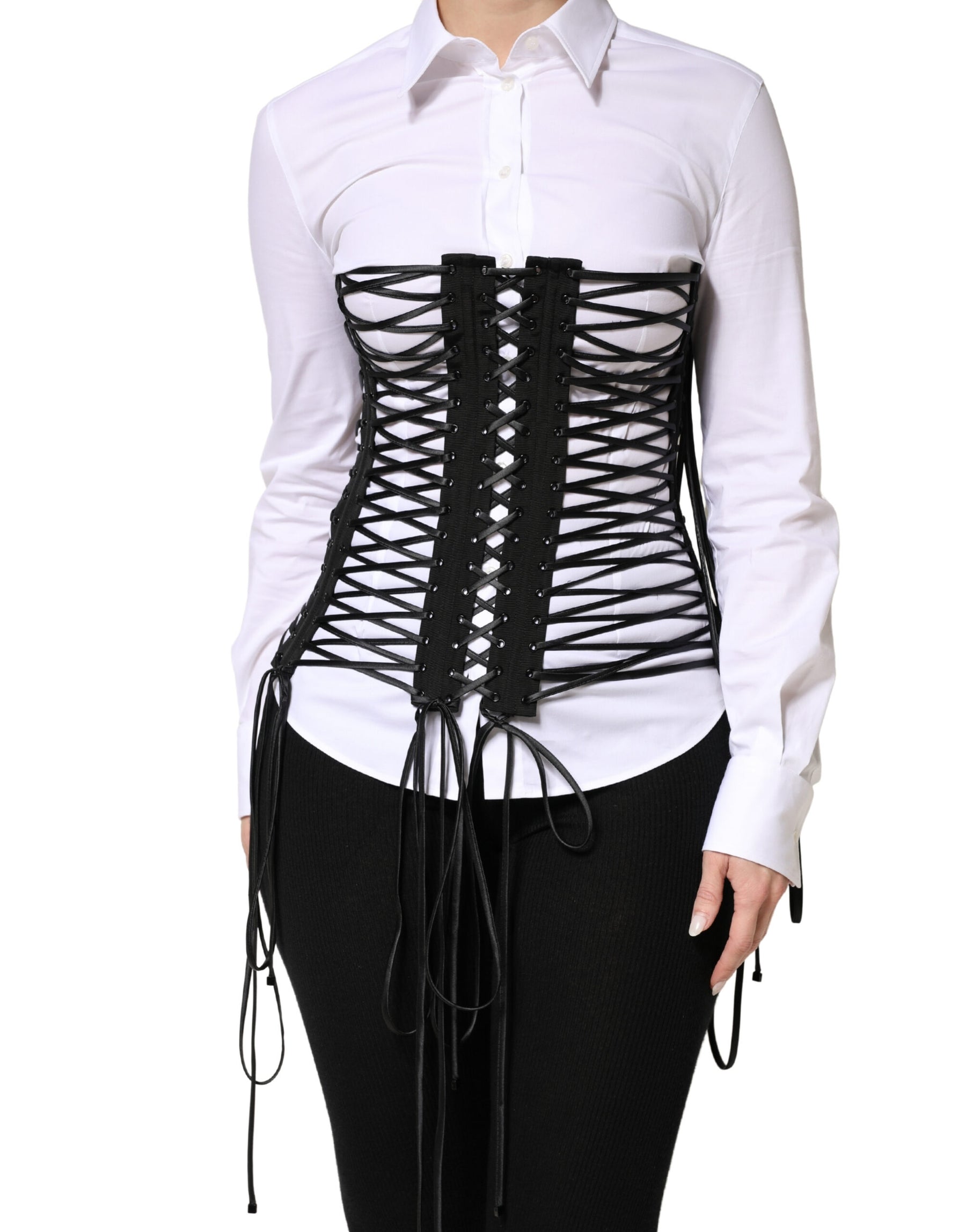 Dolce & Gabbana Black Lace-Up Drawstring Bustier Corset Top | Regal Royce