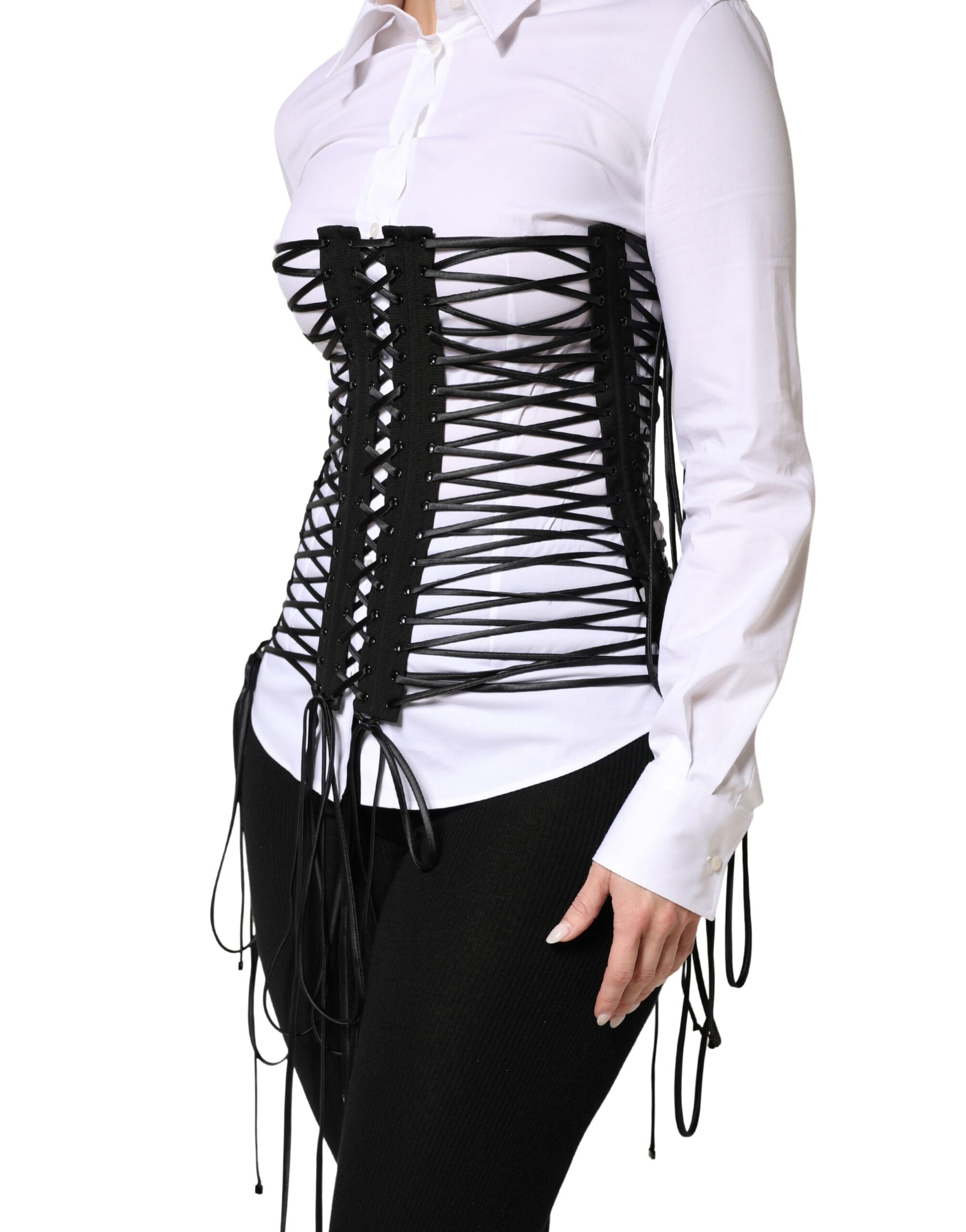 Dolce & Gabbana Black Lace-Up Drawstring Bustier Corset Top | Regal Royce