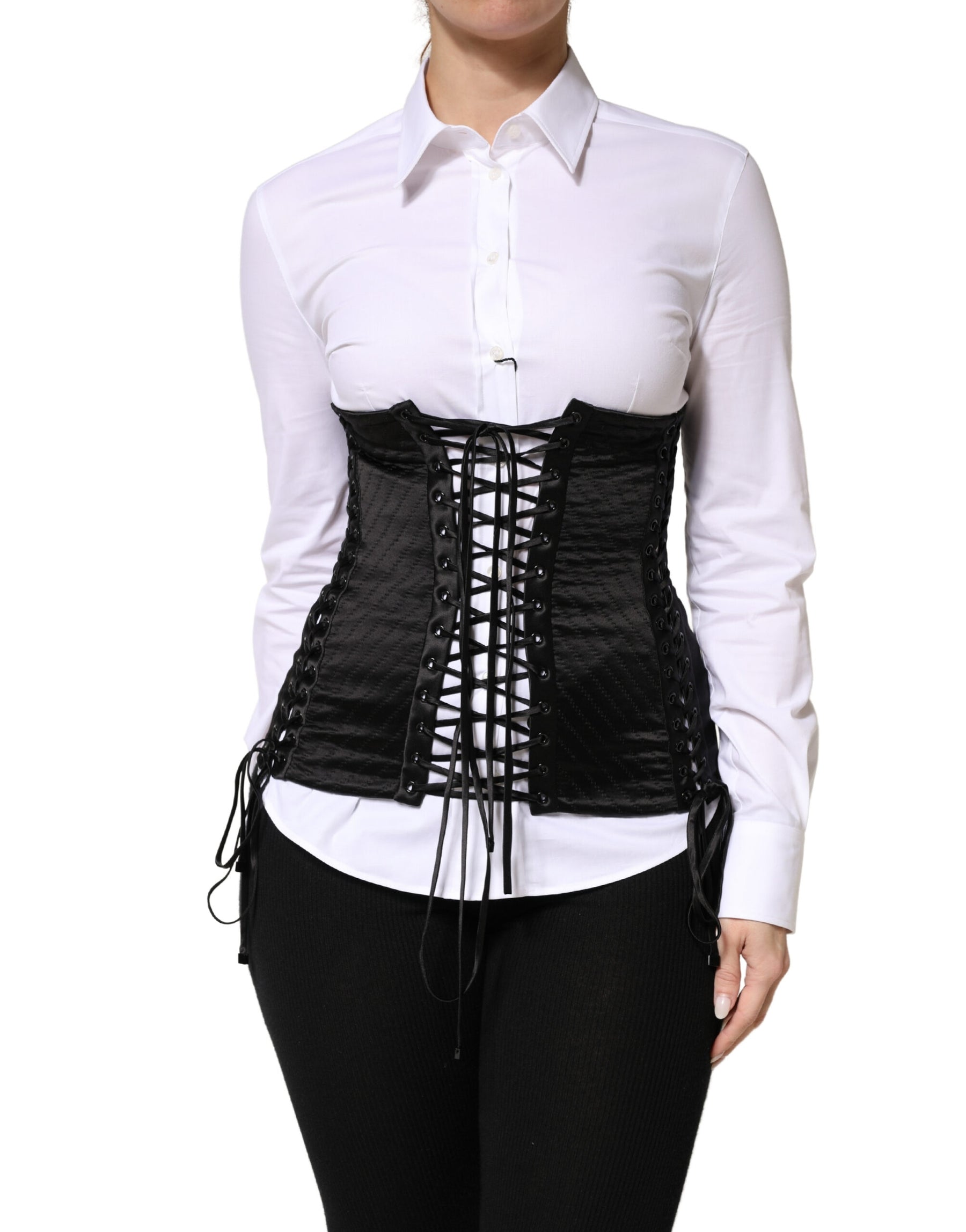 Dolce & Gabbana Black Silk Lace-Up Waist Cincher Corset Top | Regal Royce