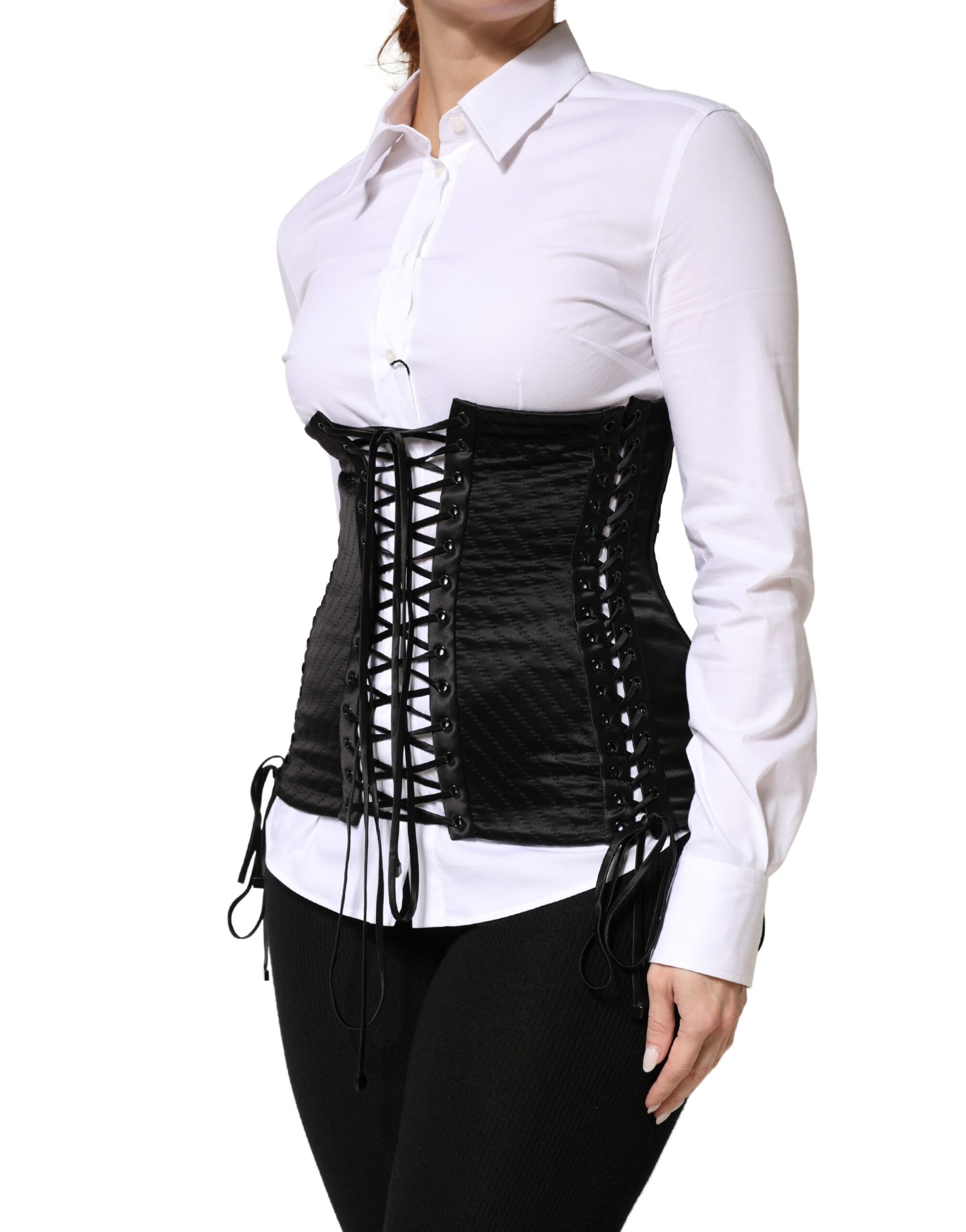 Dolce & Gabbana Black Silk Lace-Up Waist Cincher Corset Top | Regal Royce