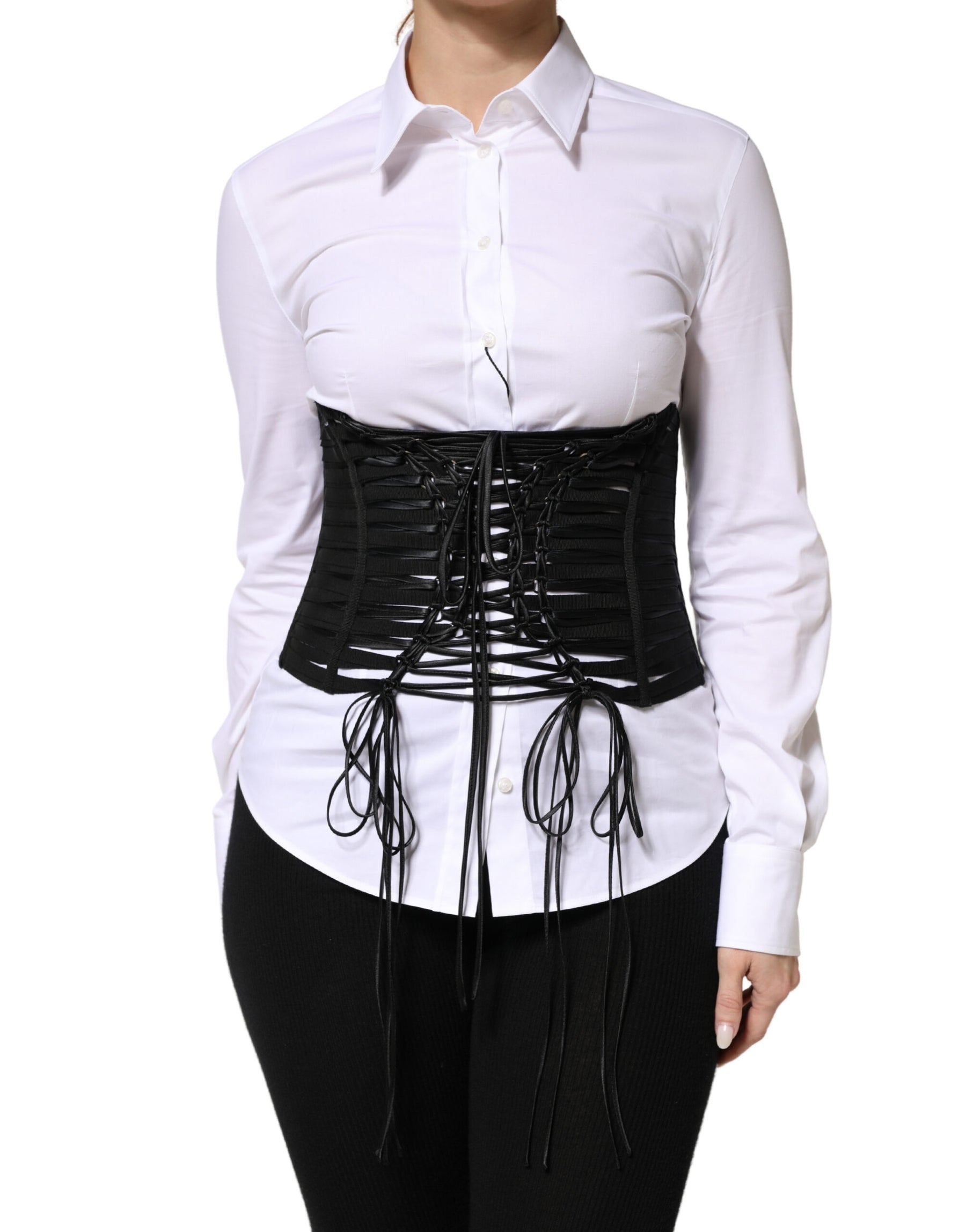 Dolce & Gabbana Black Polyester LaceUp Waist Cincher Corset Top | Regal Royce