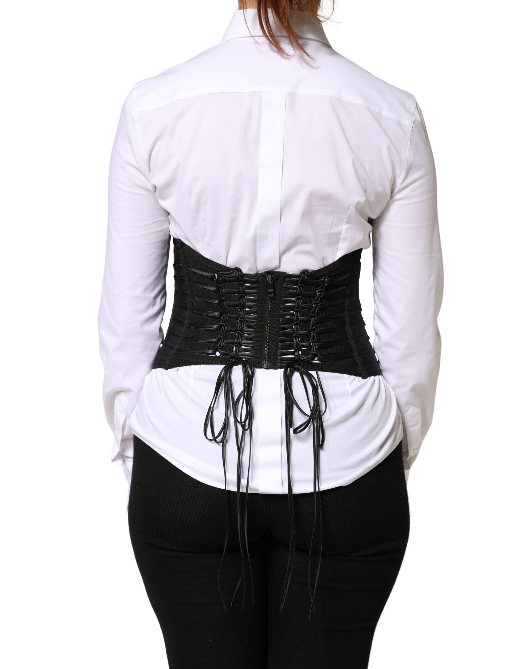 Dolce & Gabbana Black Polyester LaceUp Waist Cincher Corset Top | Regal Royce