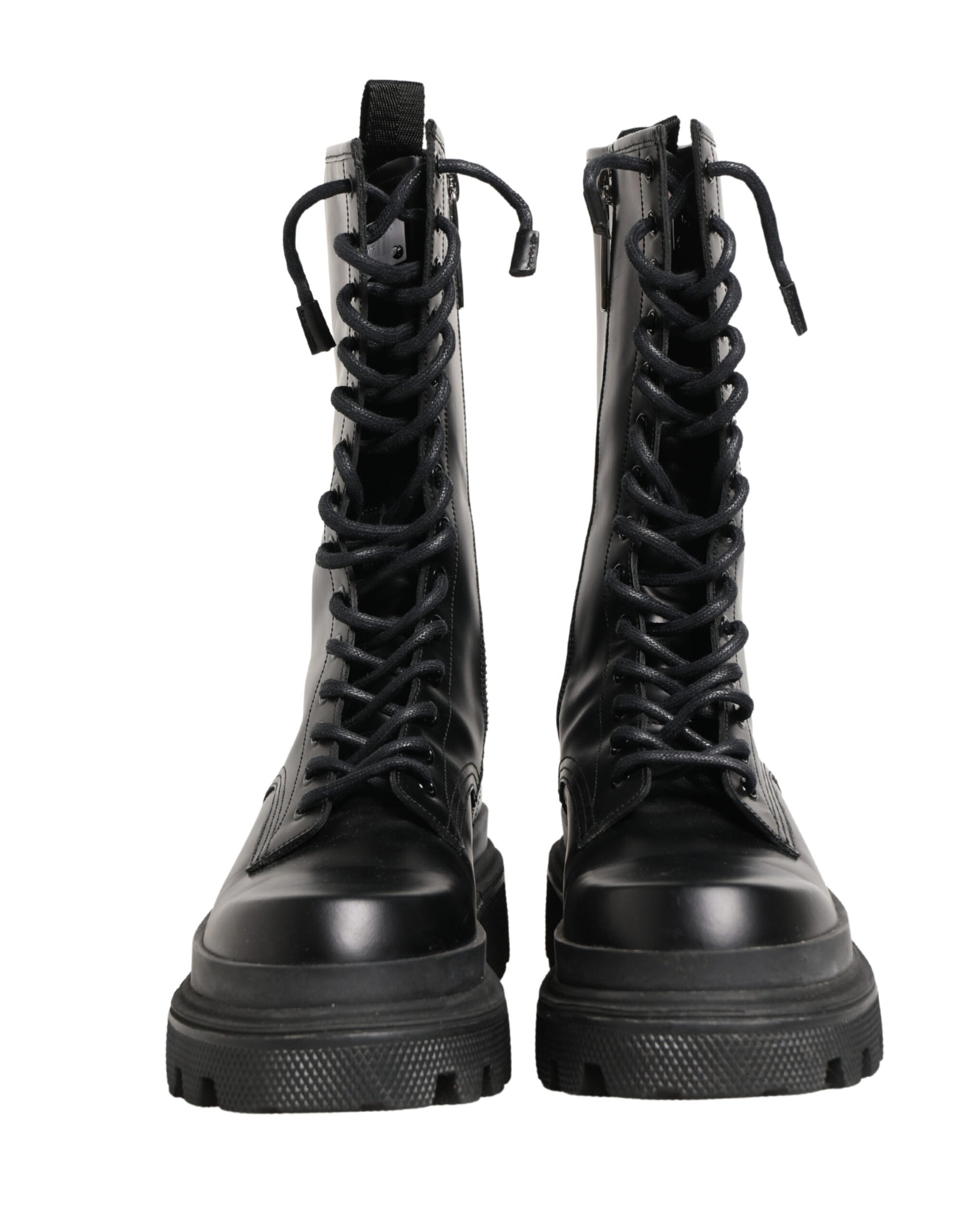 Dolce & Gabbana Black Leather Trek Sole Combat Boots Shoes | Regal Royce