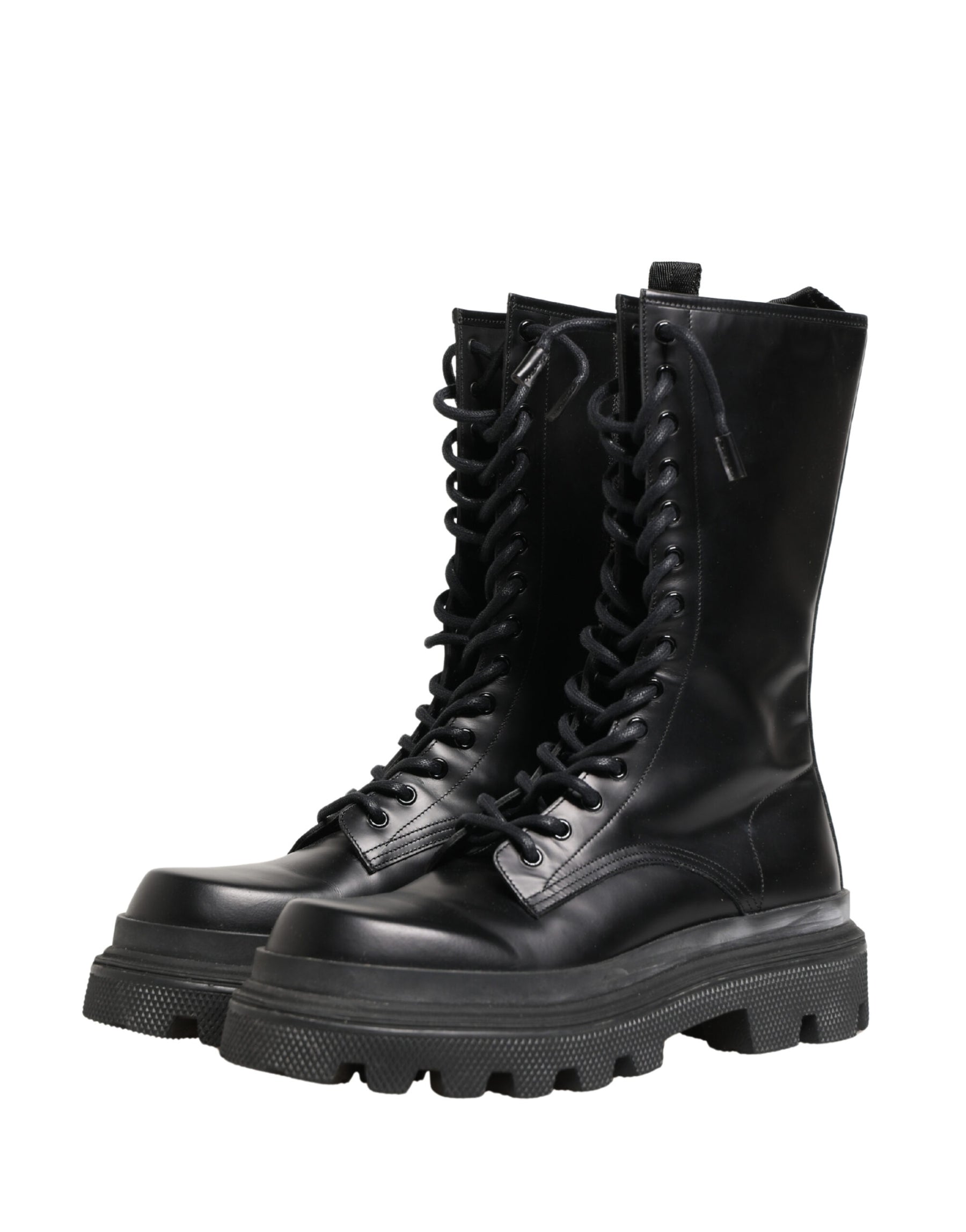 Dolce & Gabbana Black Leather Trek Sole Combat Boots Shoes | Regal Royce