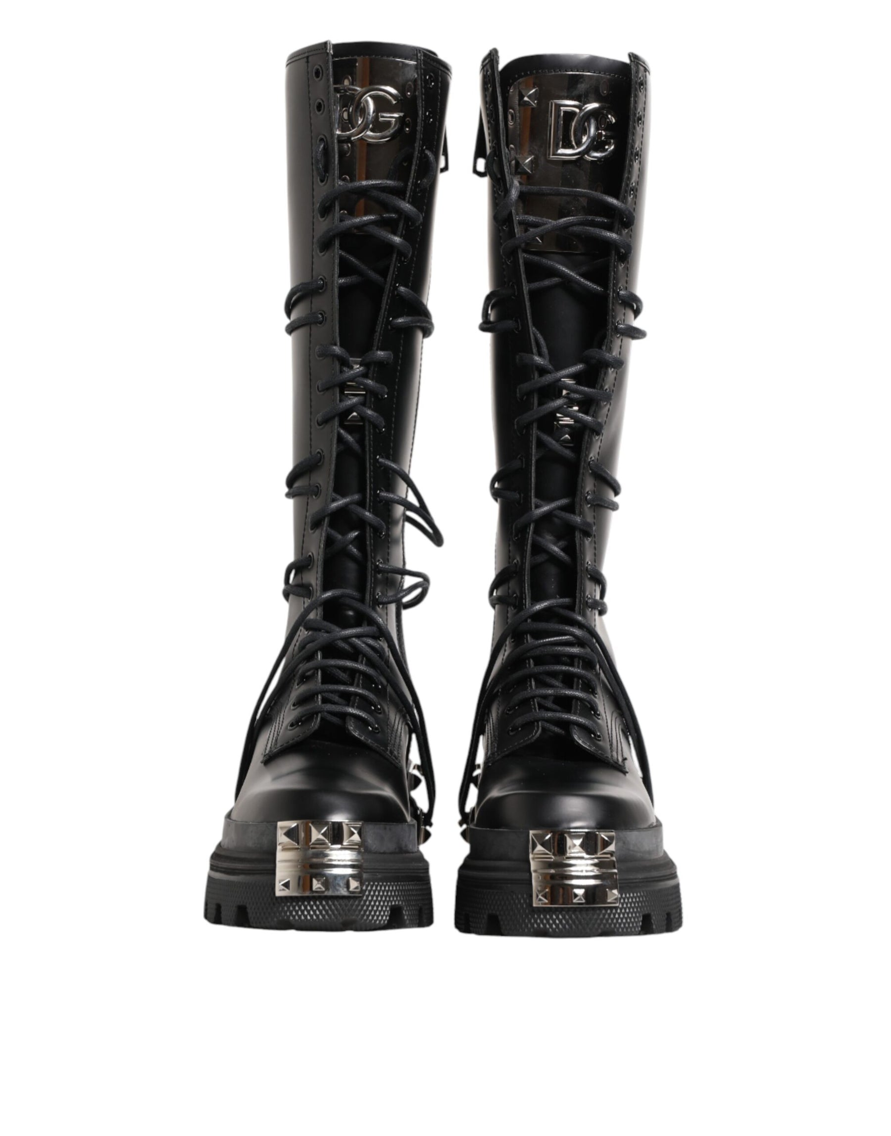 Dolce & Gabbana Black Leather Knee High Combat Boots Shoes | Regal Royce