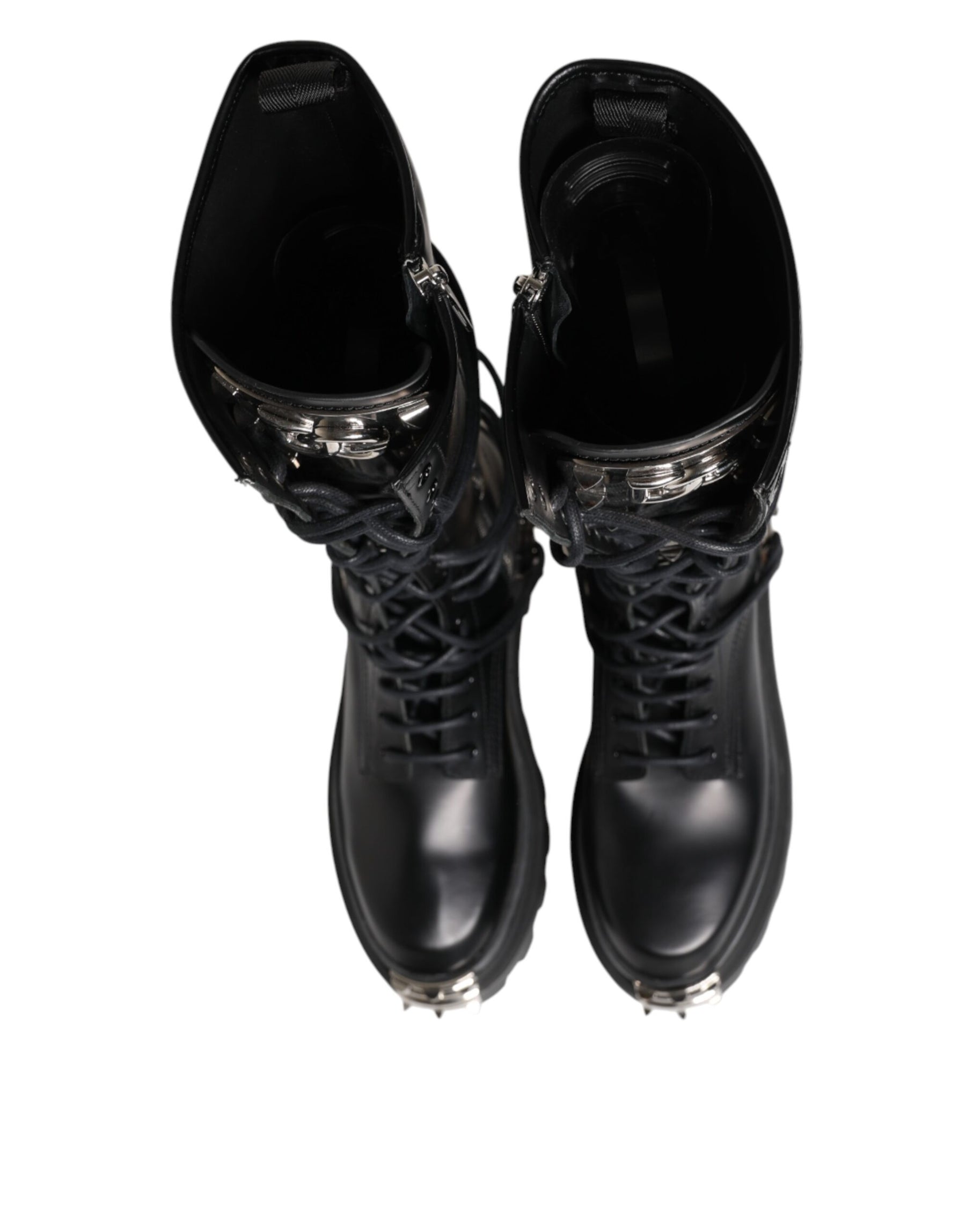 Dolce & Gabbana Black Leather Knee High Combat Boots Shoes | Regal Royce