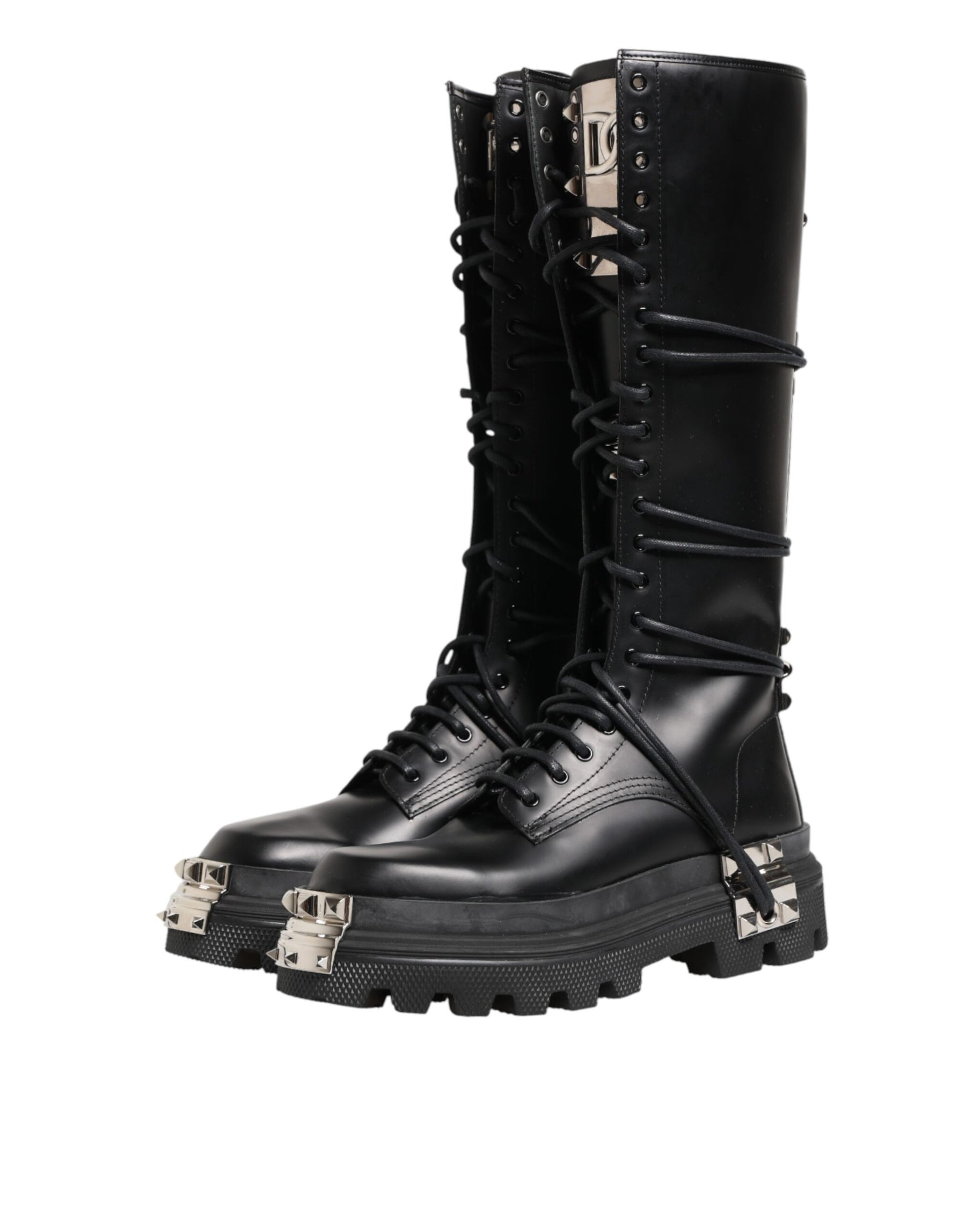 Dolce & Gabbana Black Leather Knee High Combat Boots Shoes | Regal Royce