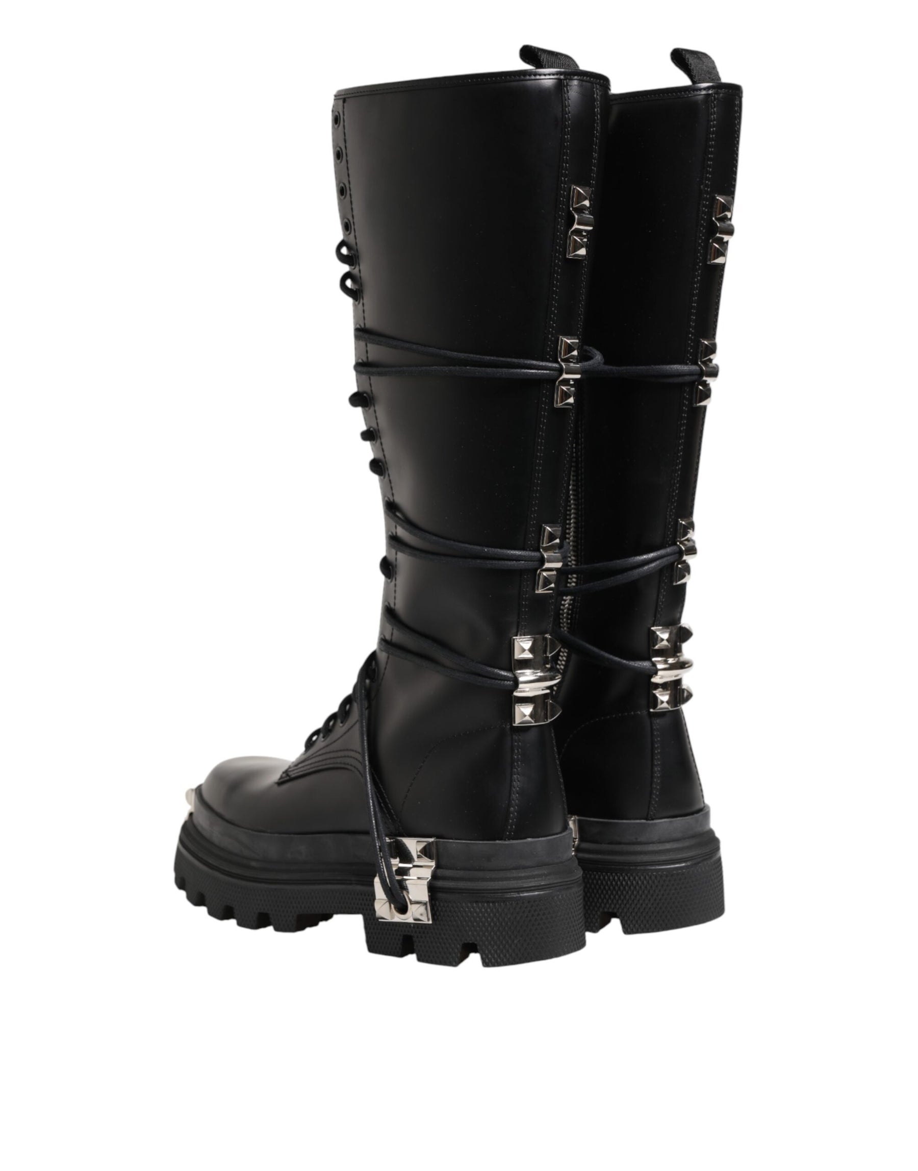 Dolce & Gabbana Black Leather Knee High Combat Boots Shoes | Regal Royce