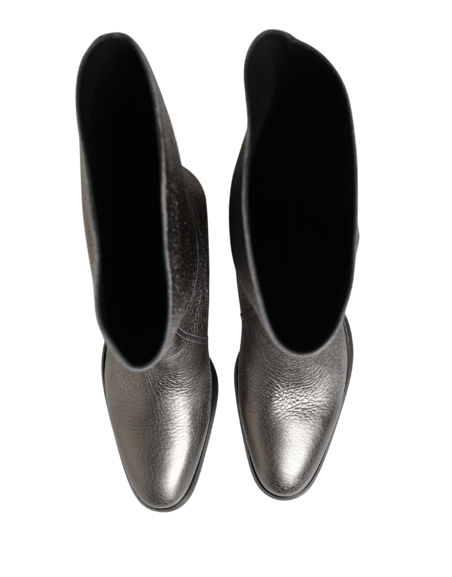 Dolce & Gabbana Metallic Silver Leather Knee High Boots Shoes | Regal Royce
