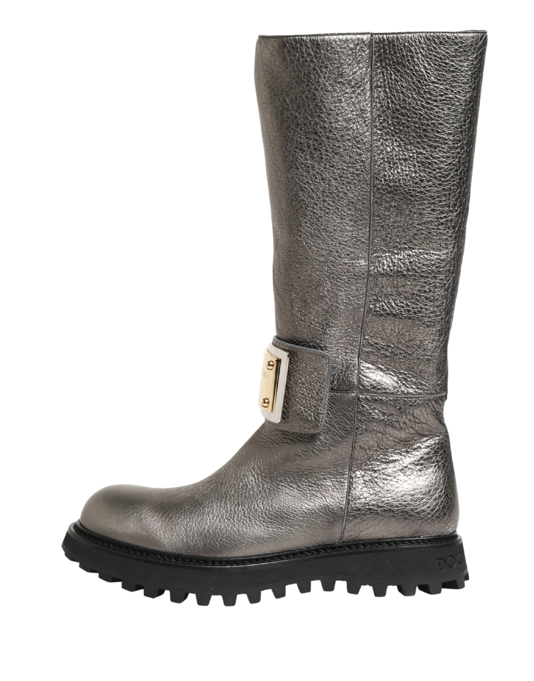 Dolce & Gabbana Metallic Silver Leather Mid Calf Boots Shoes | Regal Royce