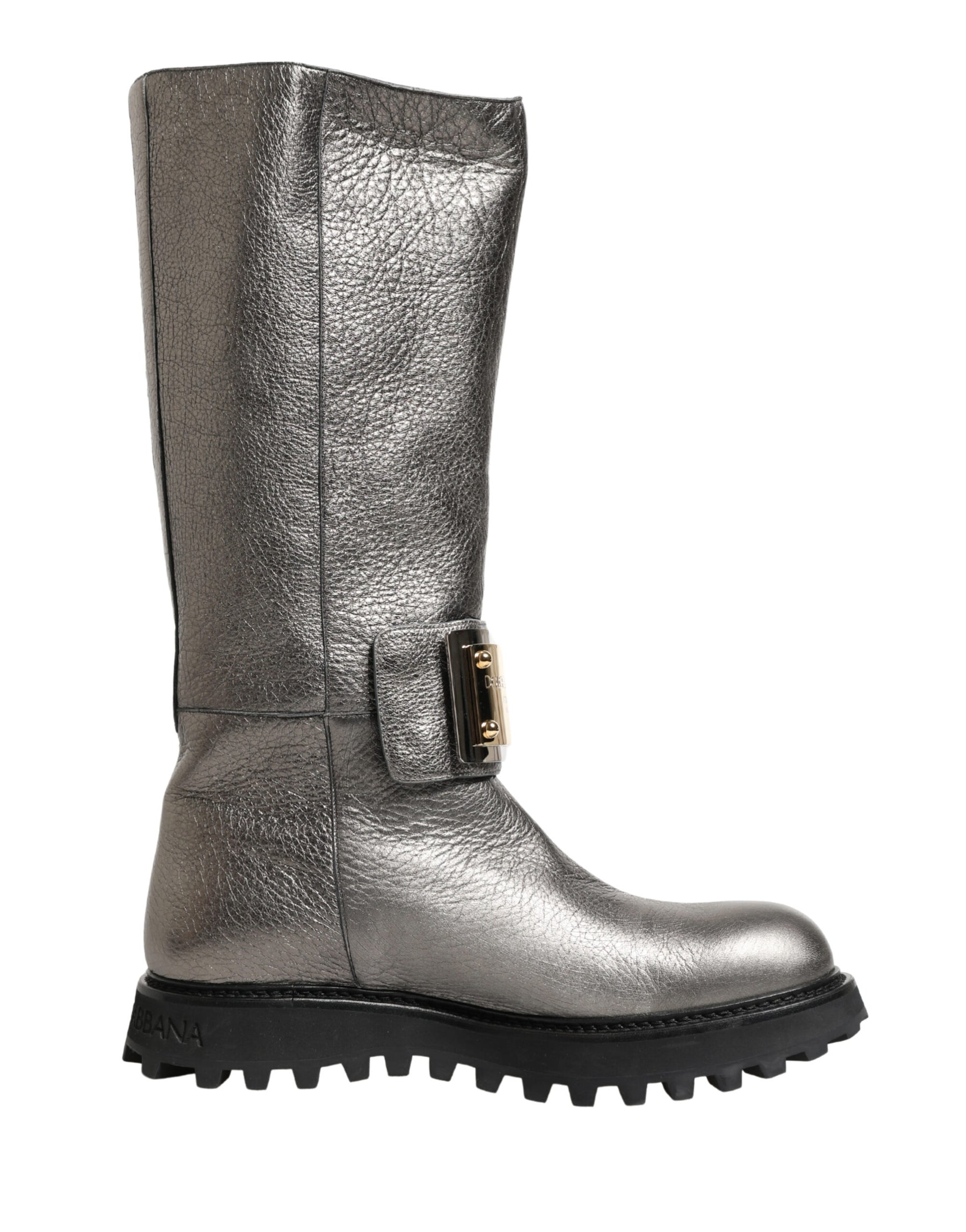 Dolce & Gabbana Metallic Silver Leather Mid Calf Boots Shoes | Regal Royce