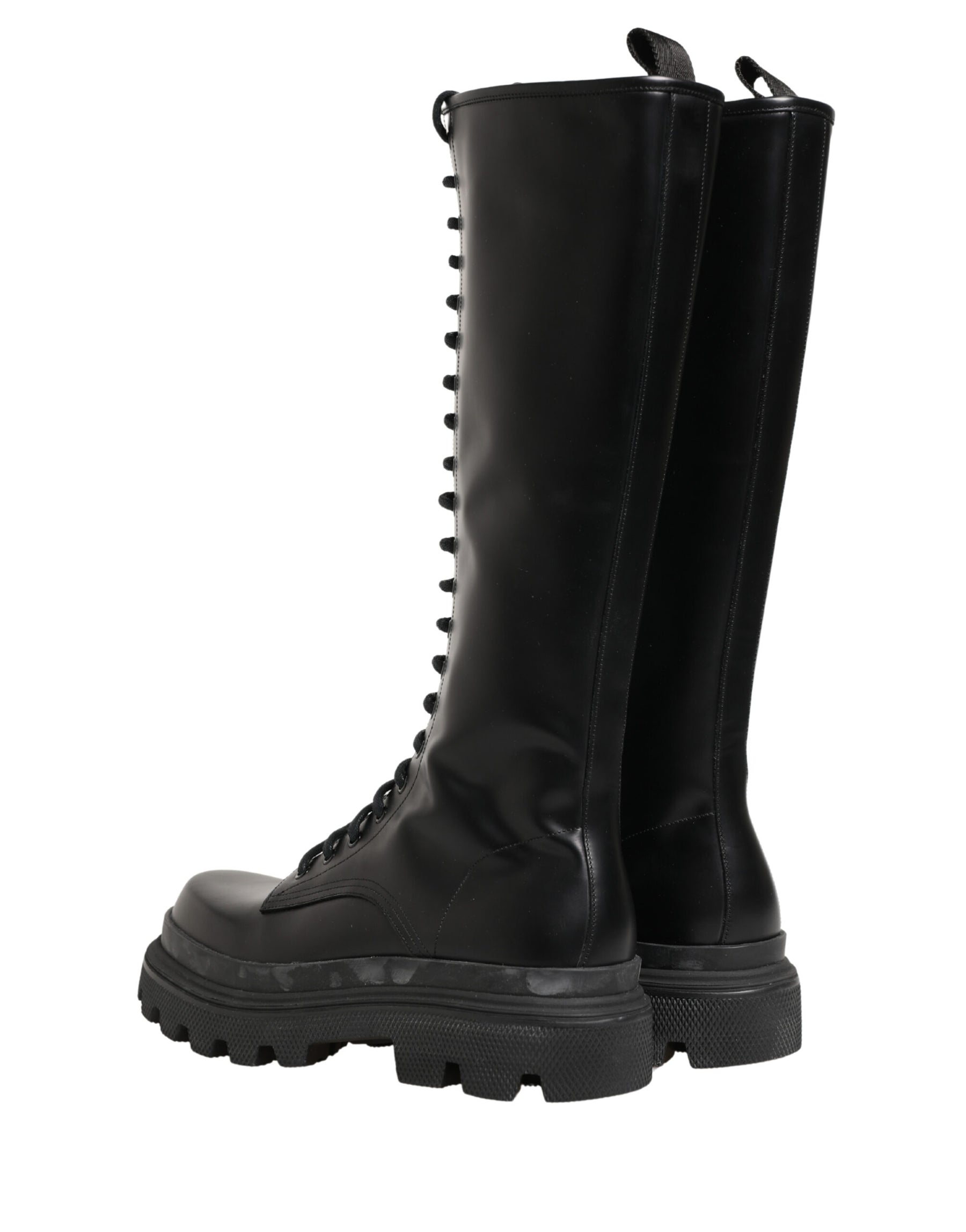 Dolce & Gabbana Black Leather Knee High Lace Up Boots Shoes | Regal Royce