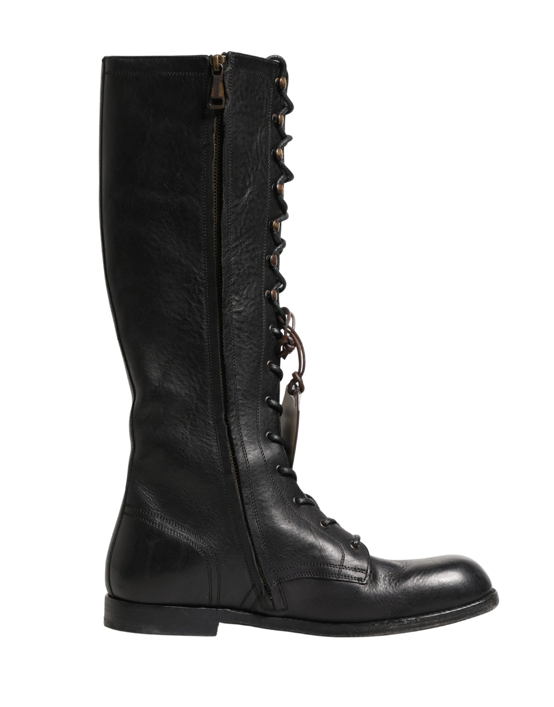 Dolce & Gabbana Re-Edition Black Leather Lace Up Boots Shoes | Regal Royce