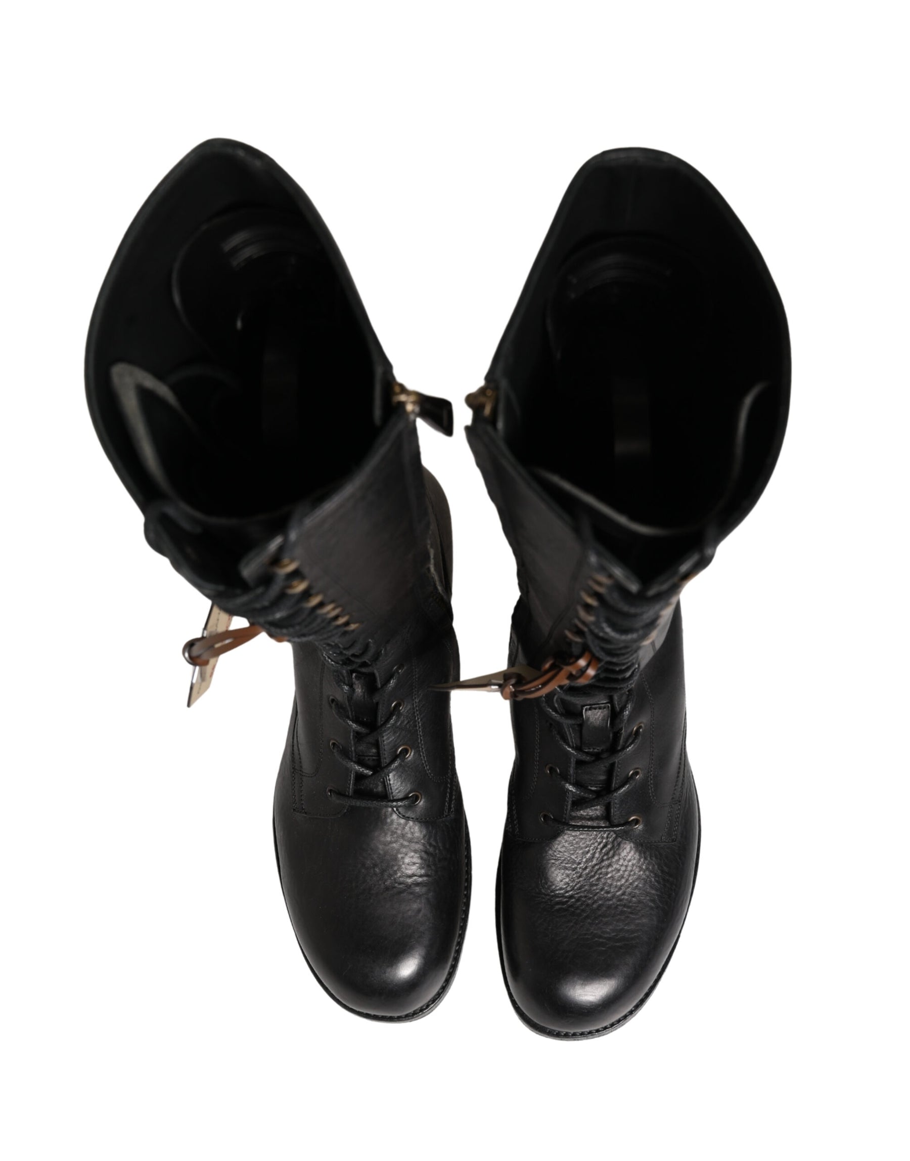 Dolce & Gabbana Re-Edition Black Leather Lace Up Boots Shoes | Regal Royce