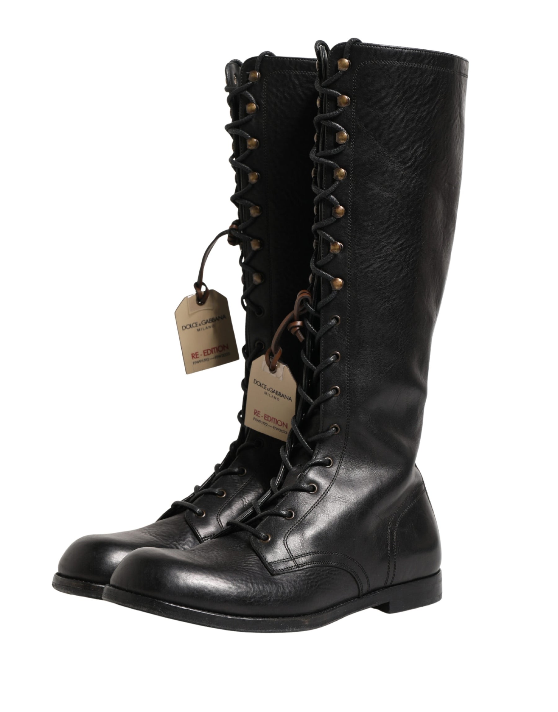 Dolce & Gabbana Re-Edition Black Leather Lace Up Boots Shoes | Regal Royce