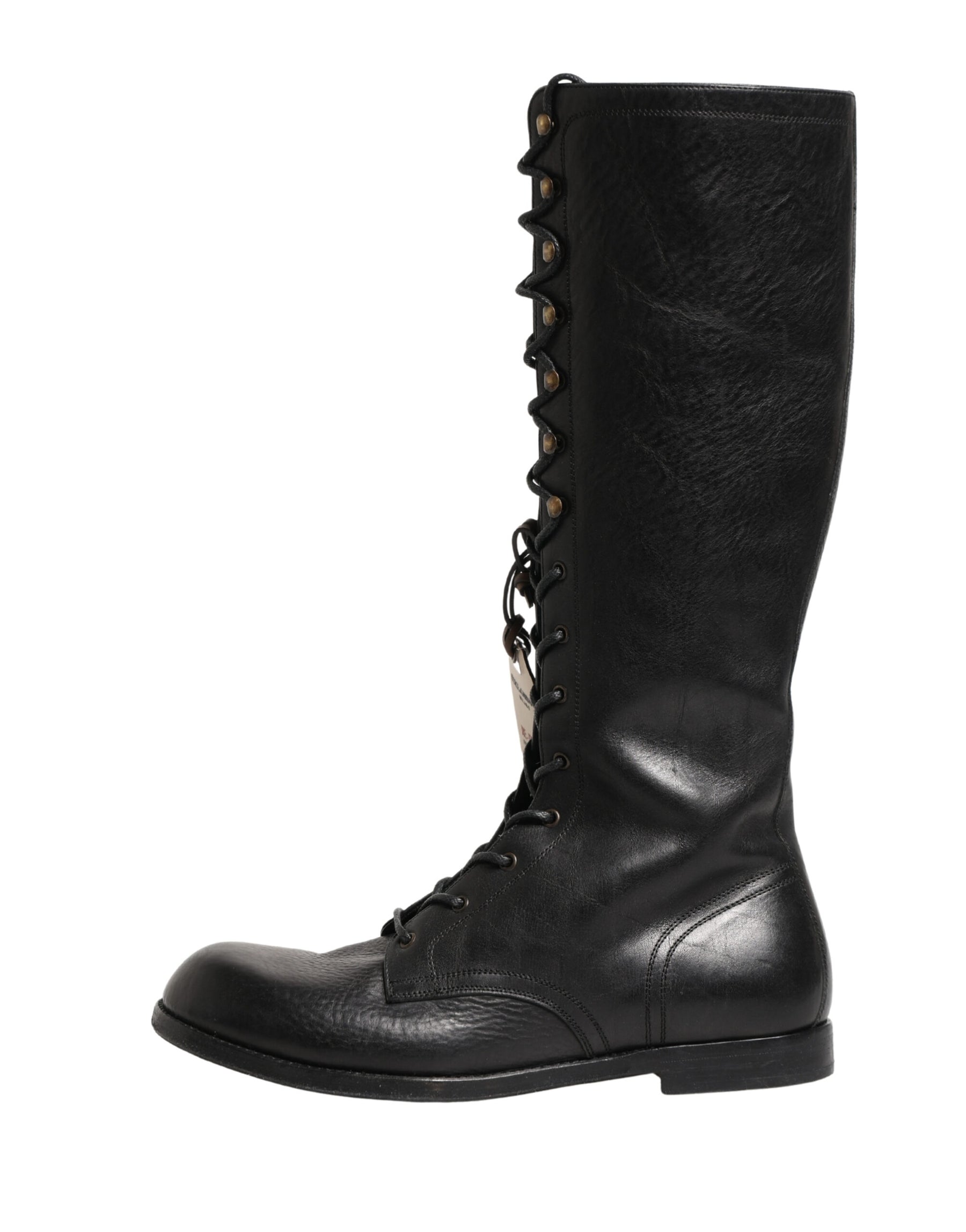 Dolce & Gabbana Re-Edition Black Leather Lace Up Boots Shoes | Regal Royce