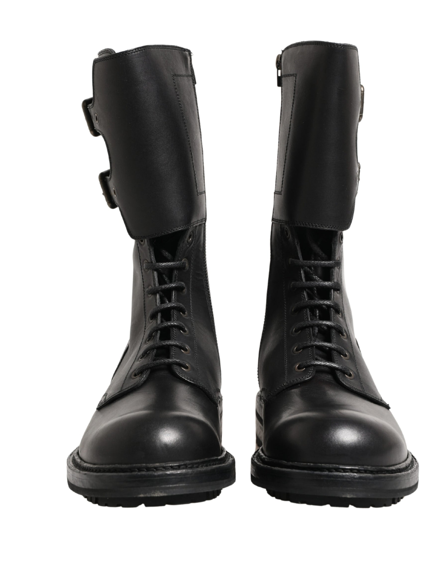 Dolce & Gabbana Black Leather Belted Buckle Combat Boots Shoes | Regal Royce