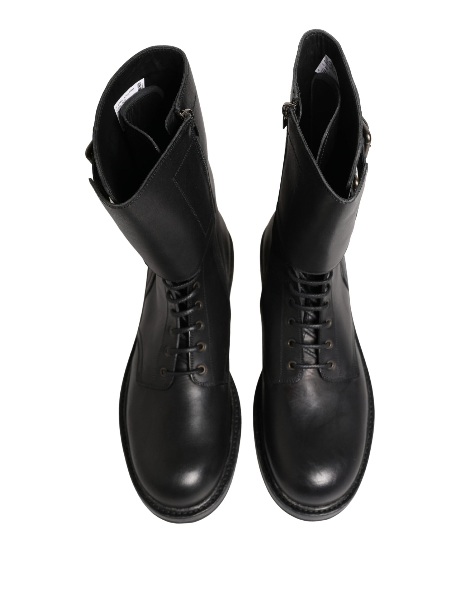 Dolce & Gabbana Black Leather Belted Buckle Combat Boots Shoes | Regal Royce