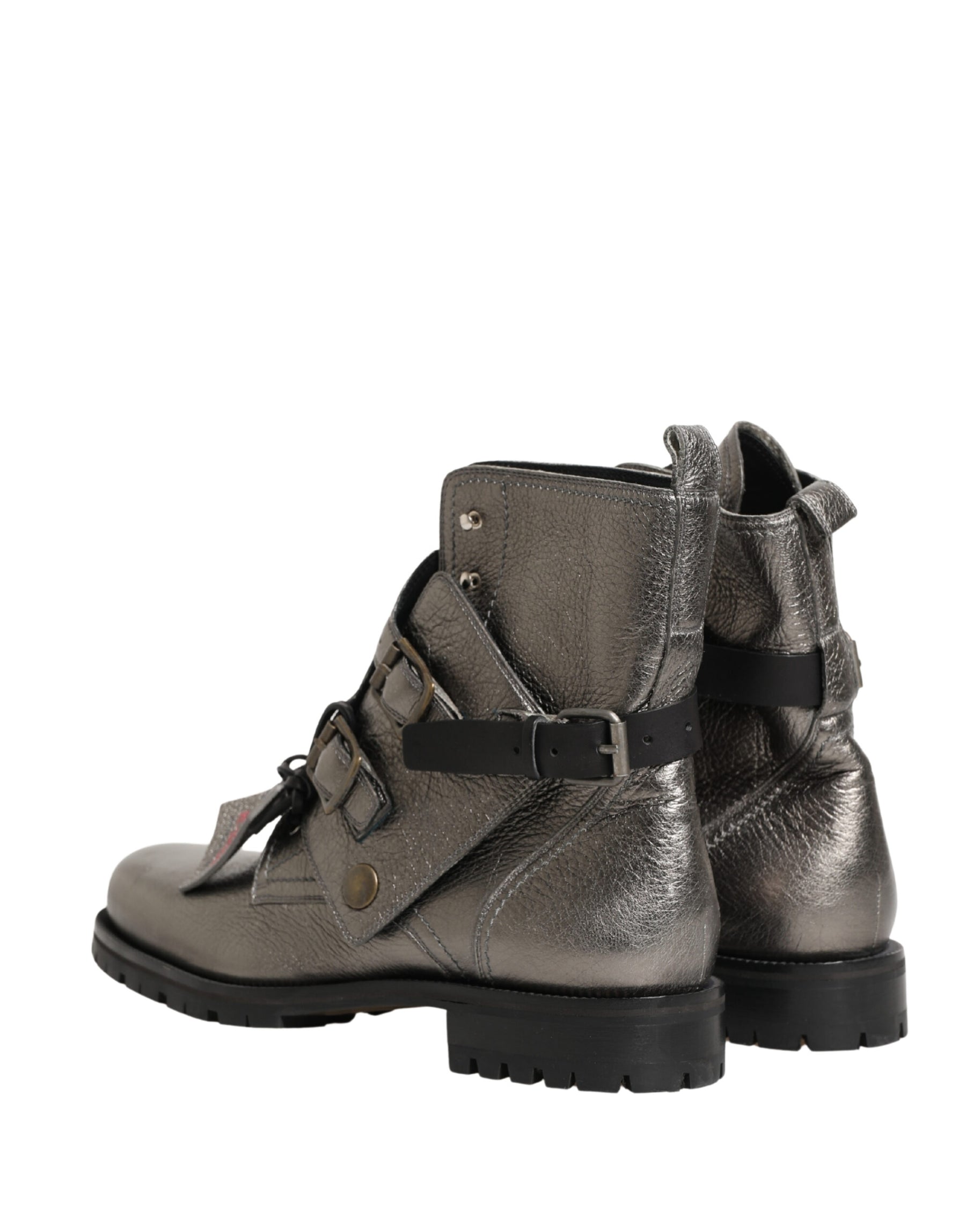 Dolce & Gabbana Metallic Silver Leather Buckle Ankle Boots Shoes | Regal Royce