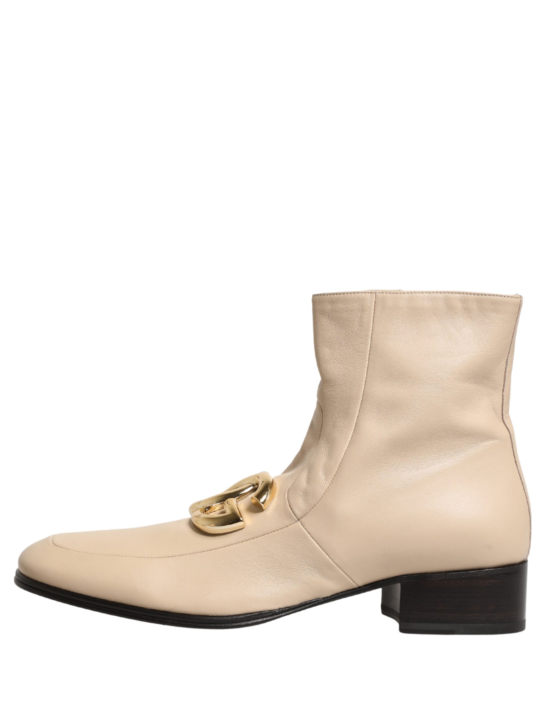 Dolce & Gabbana Beige Leather Logo Plaque Ankle Boots Shoes | Regal Royce