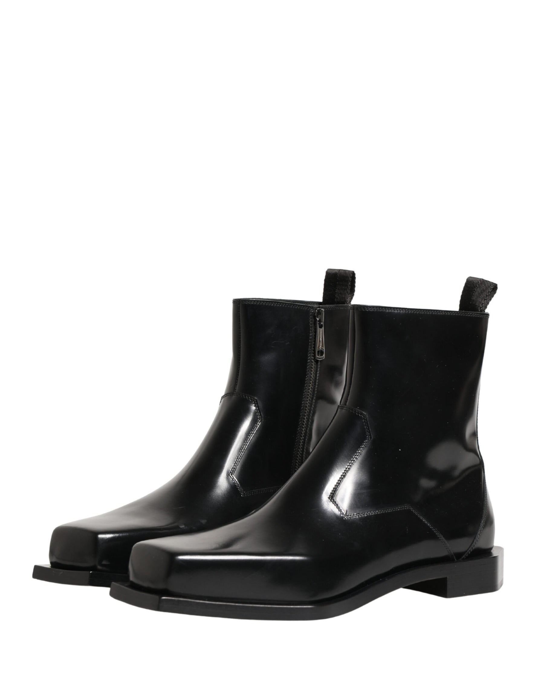 Dolce & Gabbana Black Leather Zip Closure Ankle Boots Shoes | Regal Royce