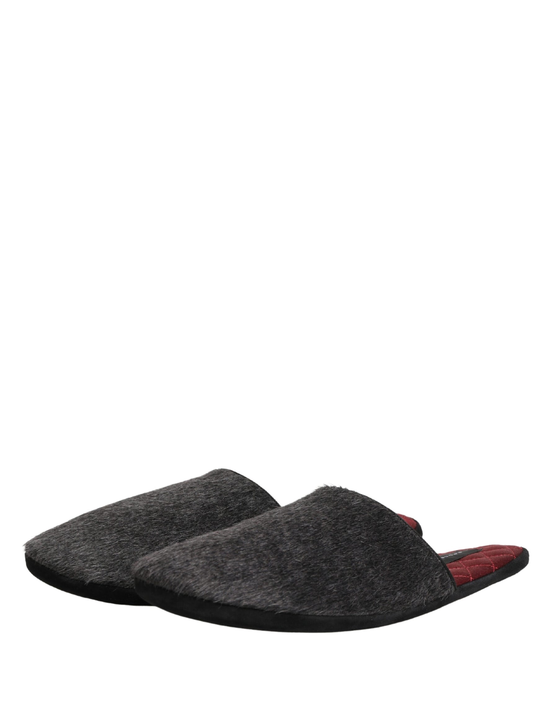 Dolce & Gabbana Dark Grey Charcoal Wool Red Slippers Shoes | Regal Royce