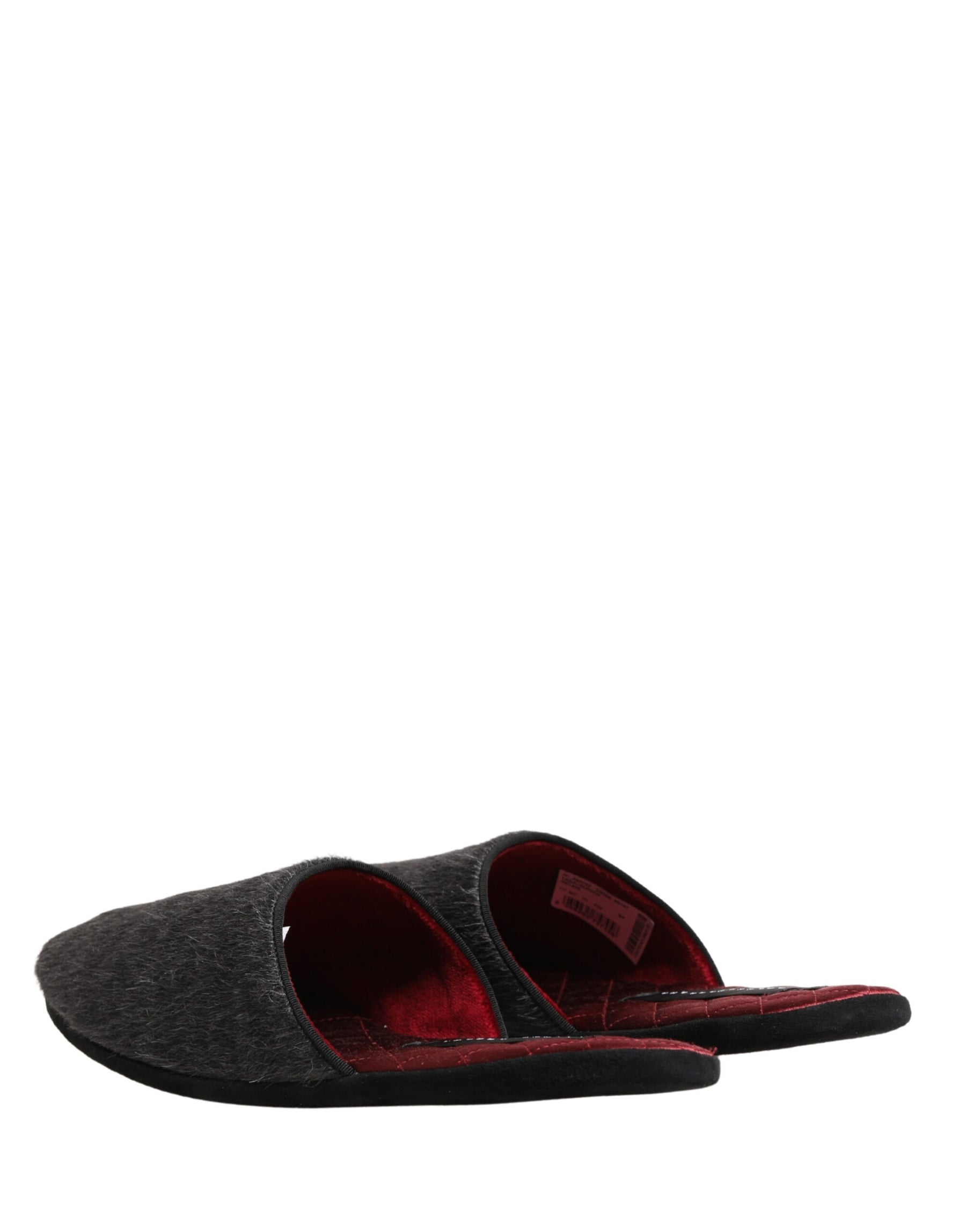 Dolce & Gabbana Dark Grey Charcoal Wool Red Slippers Shoes | Regal Royce