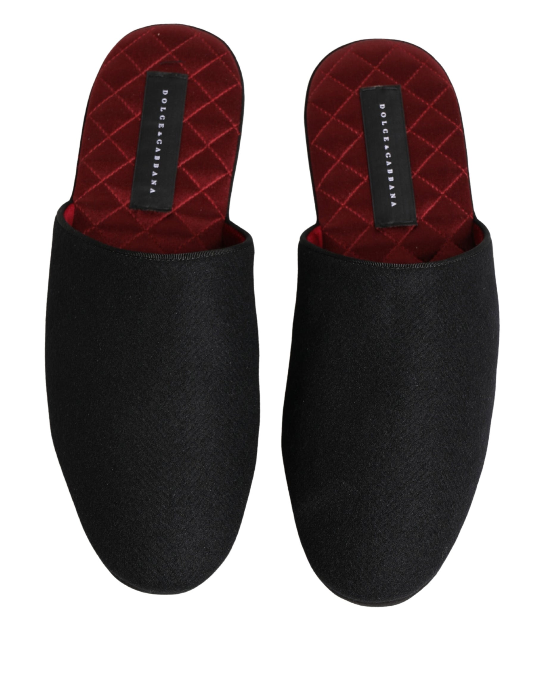 Dolce & Gabbana Black Wool Cashmere Red Quilted Slippers Shoes | Regal Royce
