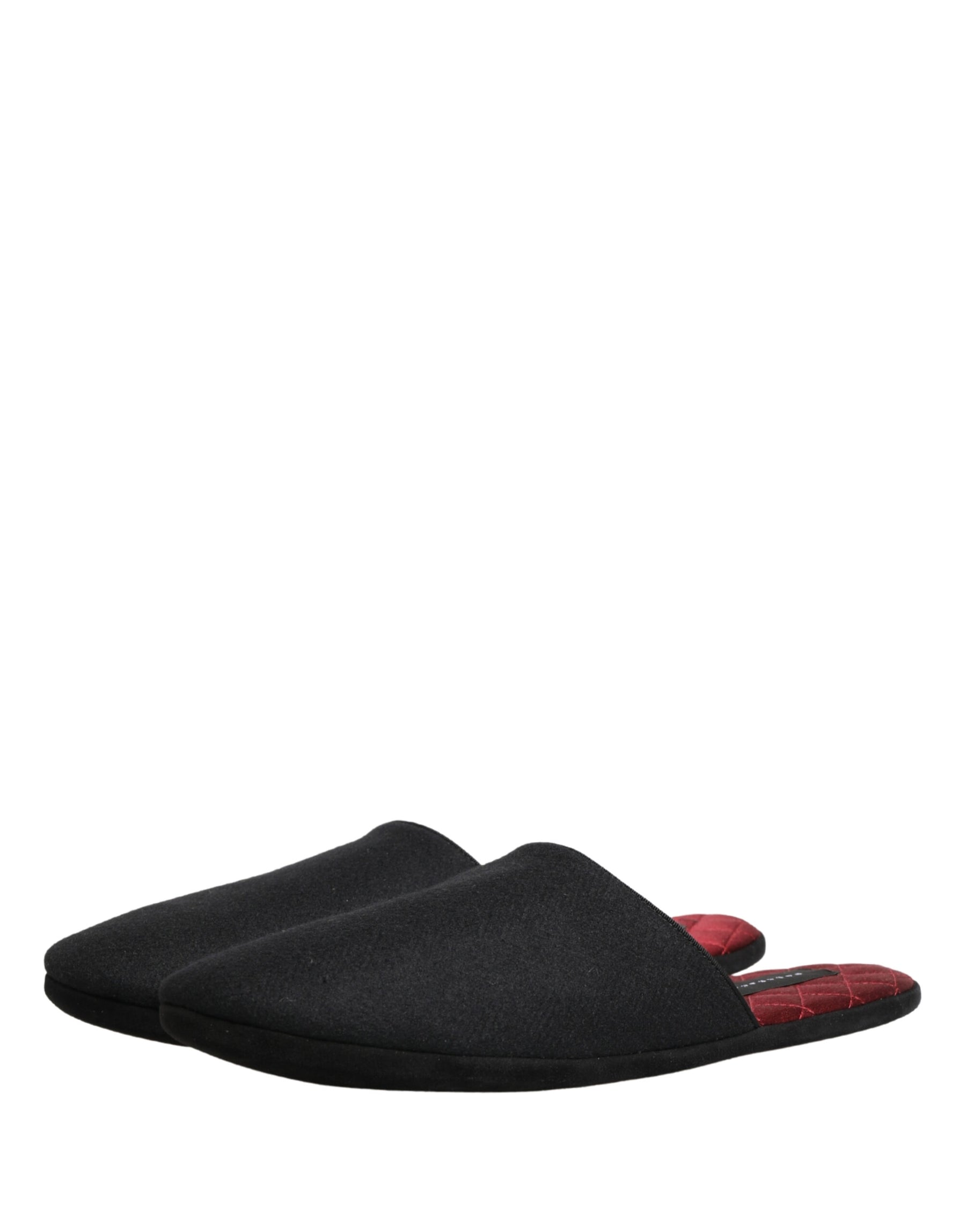Dolce & Gabbana Black Wool Cashmere Red Quilted Slippers Shoes | Regal Royce