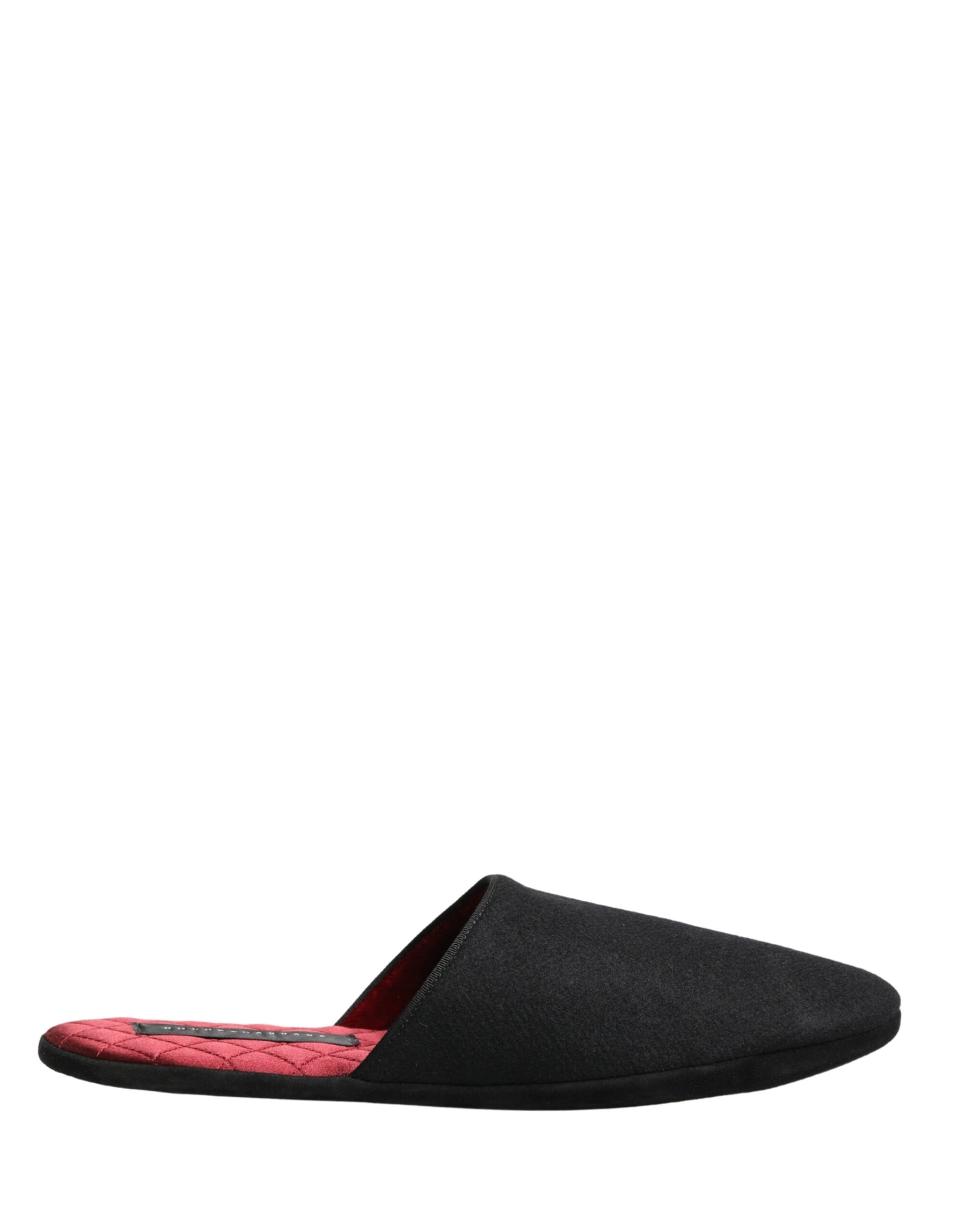 Dolce & Gabbana Black Wool Cashmere Red Quilted Slippers Shoes | Regal Royce