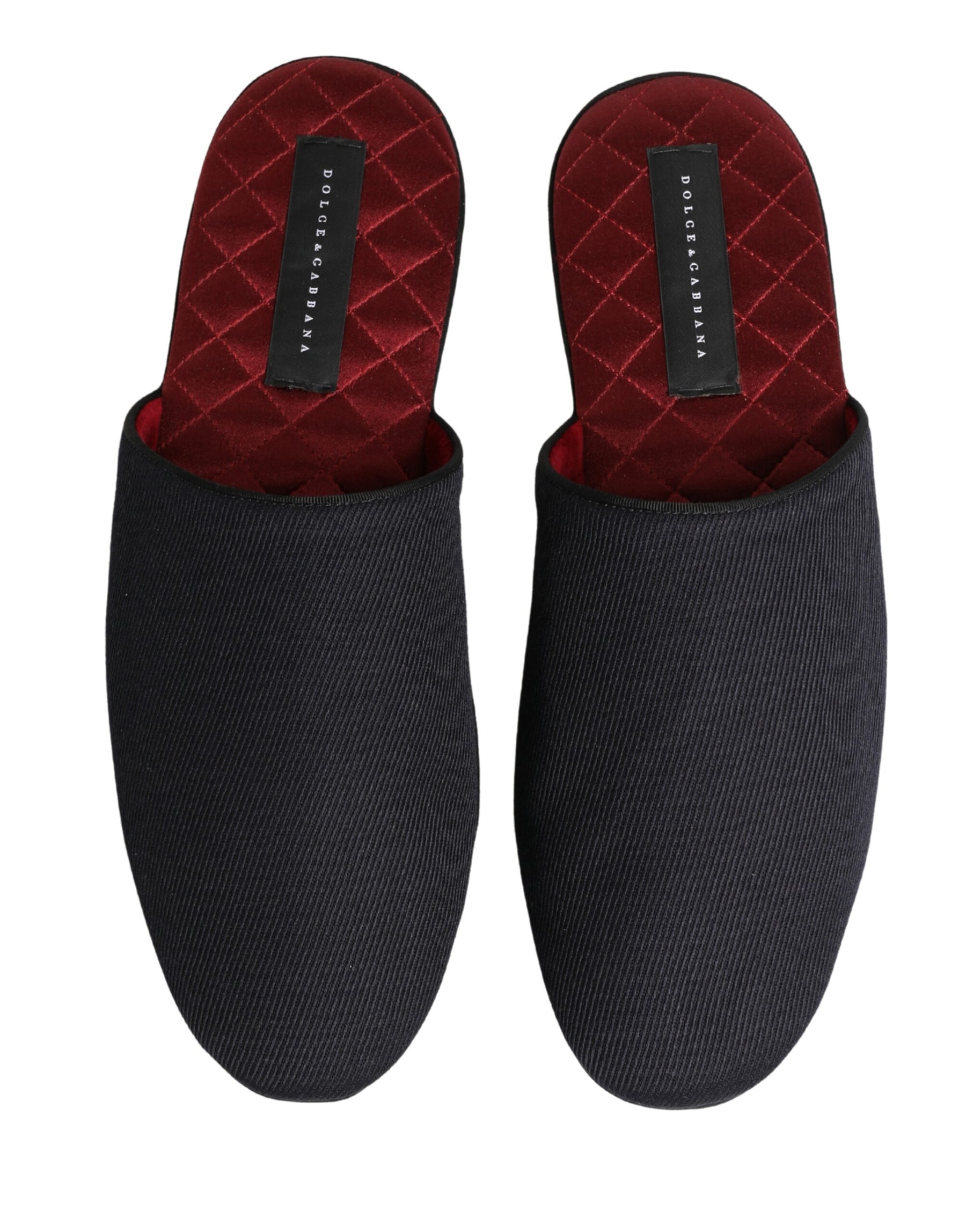 Dolce & Gabbana Dark Navy Wool Cotton Red Chevron Slippers Shoes | Regal Royce