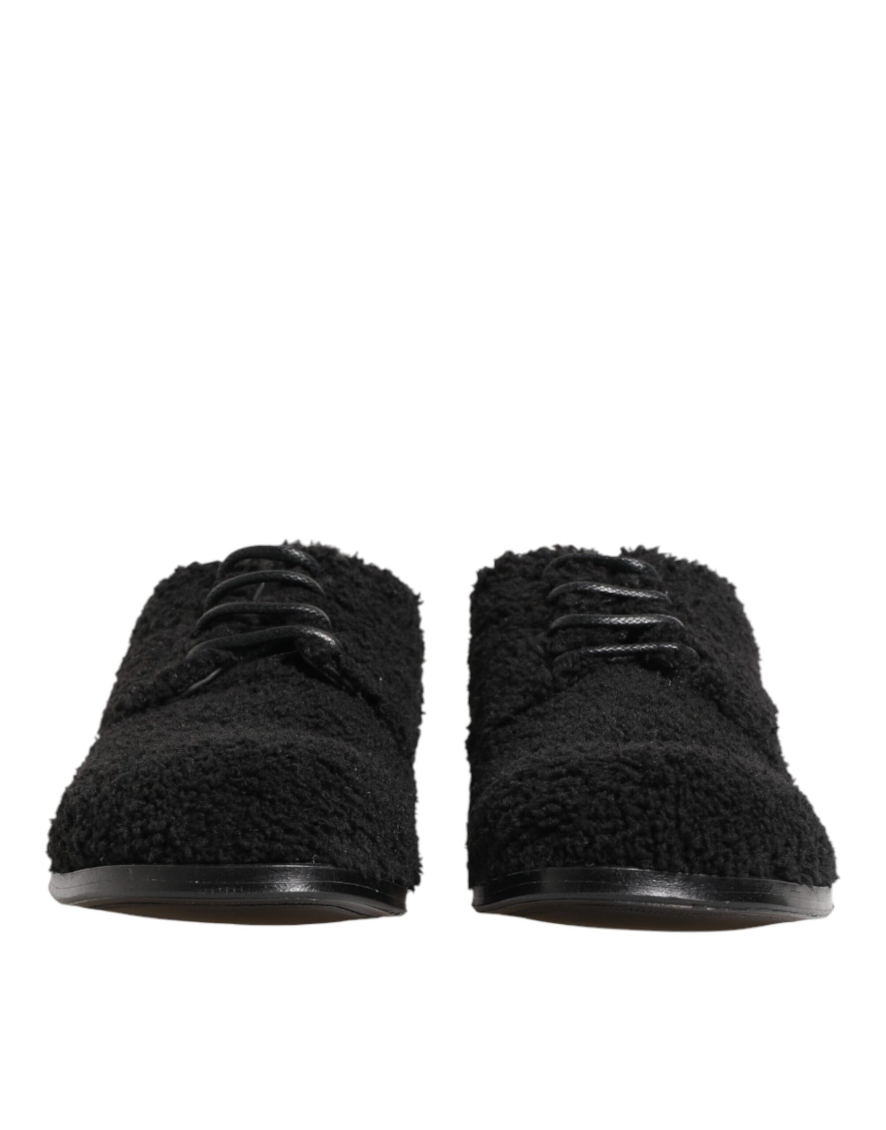 Dolce & Gabbana Men Black Riccio Shearling Dress Derby Shoes | Regal Royce