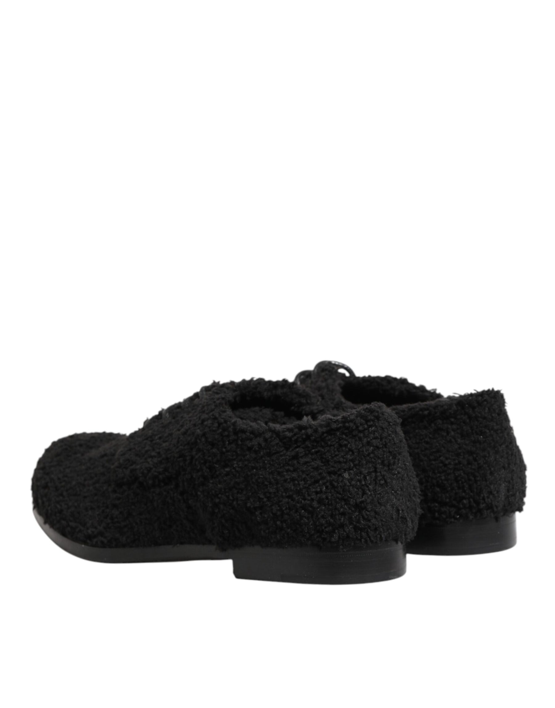 Dolce & Gabbana Men Black Riccio Shearling Dress Derby Shoes | Regal Royce