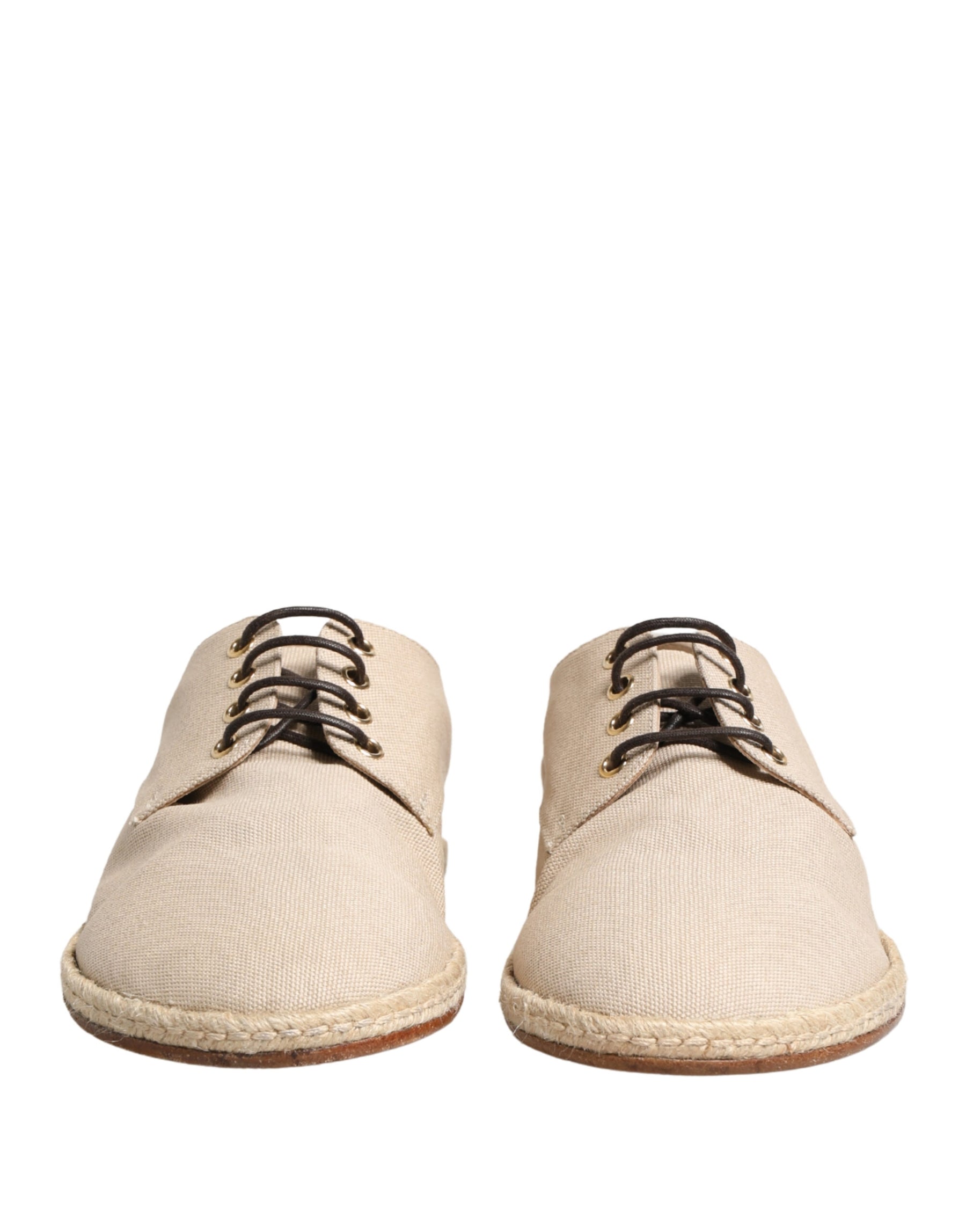 Dolce & Gabbana Beige Espadrille Sole Lace Up Canvas Derby Shoes | Regal Royce