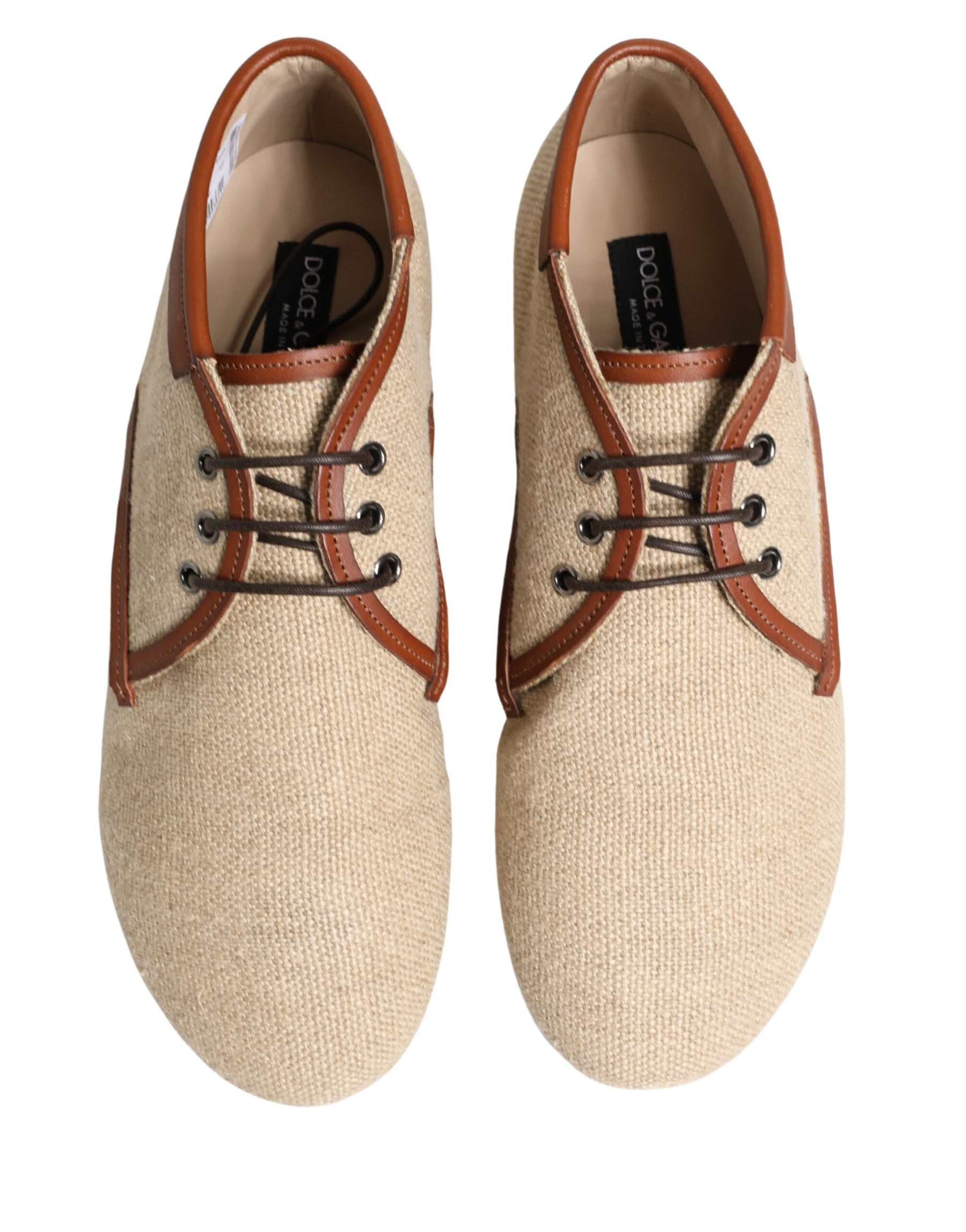 Dolce & Gabbana Beige Canvas Lace-Up Men Dress Derby Shoes | Regal Royce