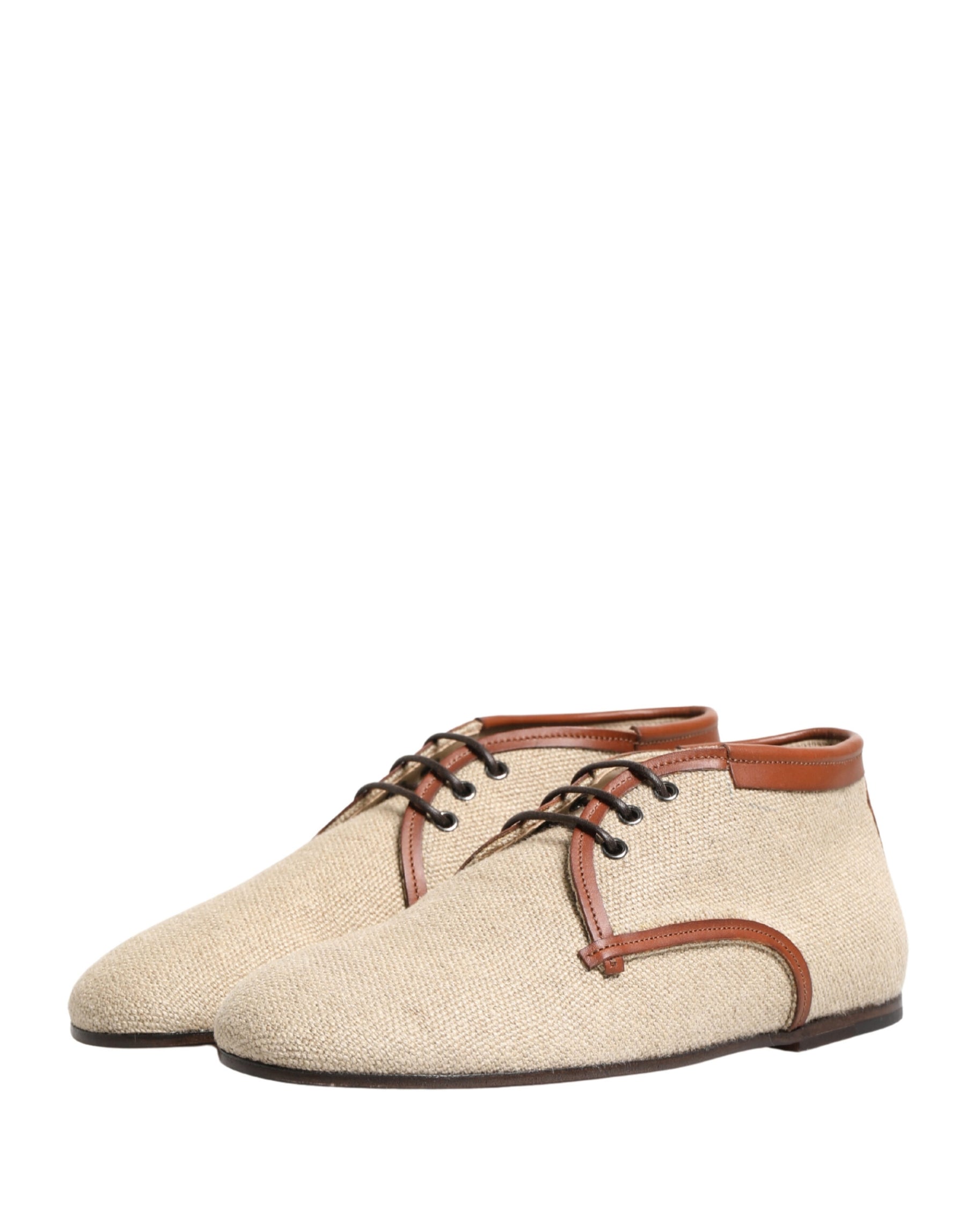 Dolce & Gabbana Beige Canvas Lace-Up Men Dress Derby Shoes | Regal Royce