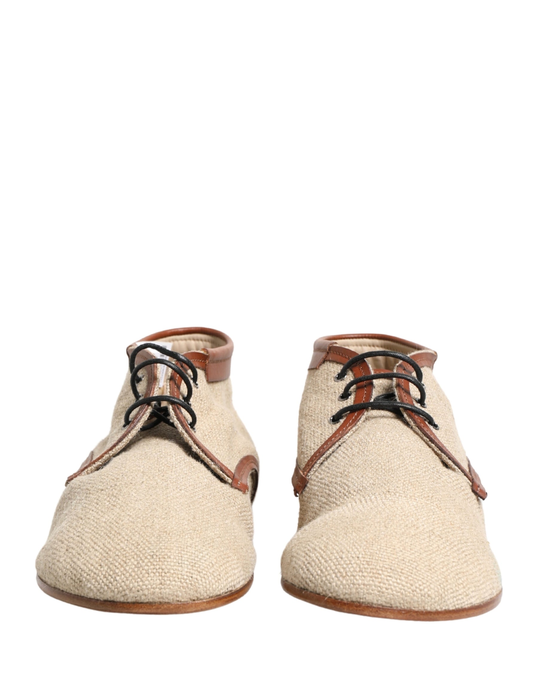 Dolce & Gabbana Beige Canvas Leather Trim Dress Derby Shoes | Regal Royce