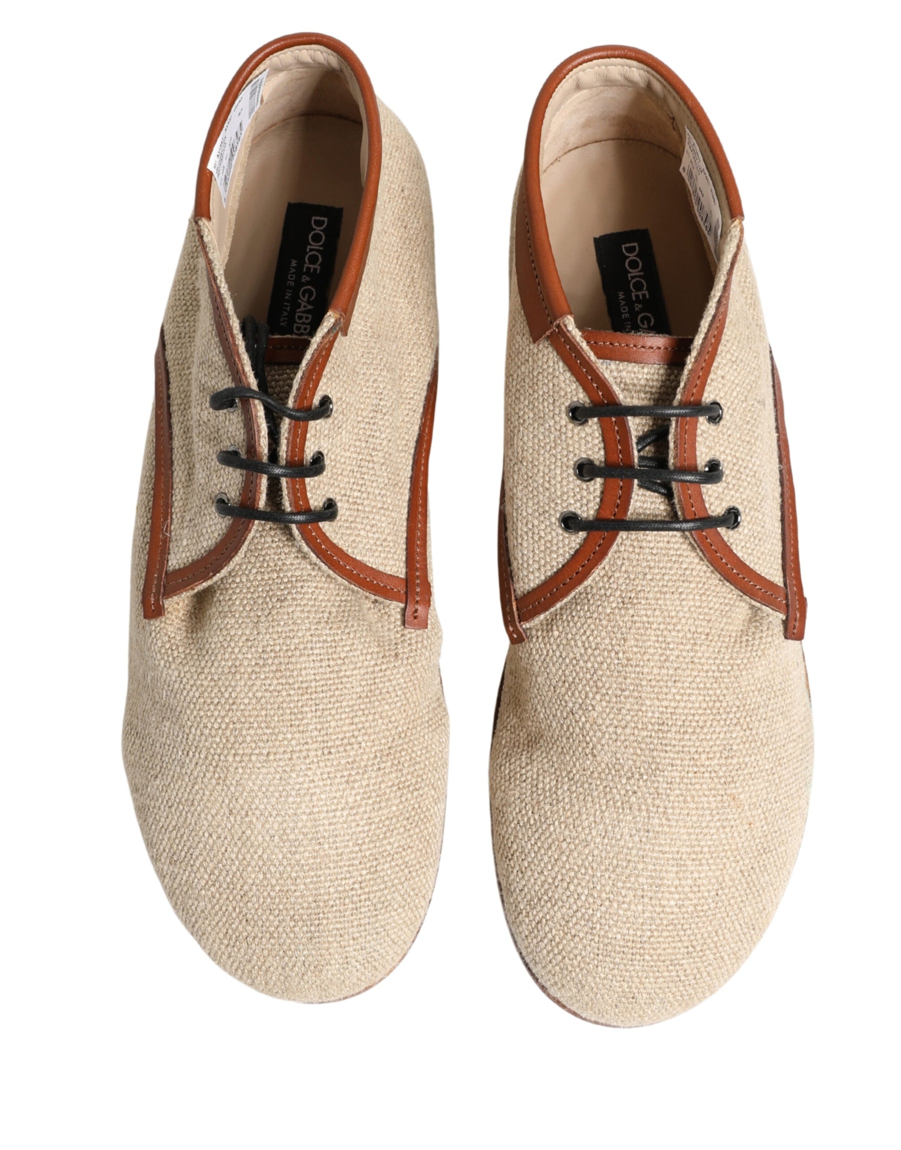 Dolce & Gabbana Beige Canvas Leather Trim Dress Derby Shoes | Regal Royce
