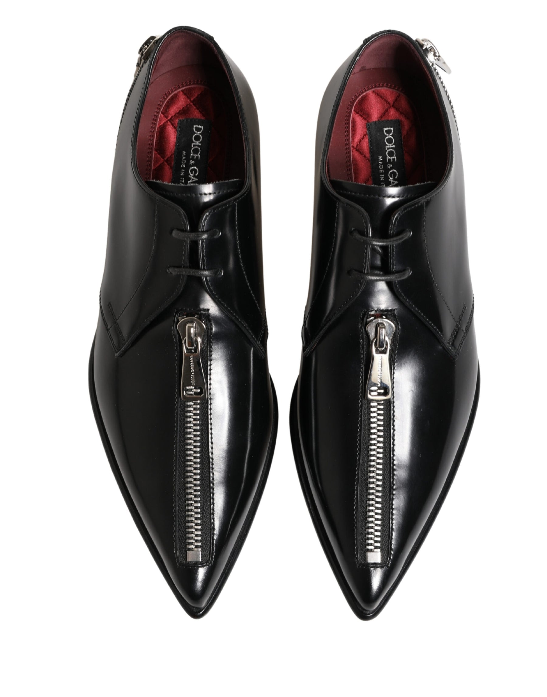 Dolce & Gabbana Men Black Lace-Up Leather Zip Dress Derby Shoes | Regal Royce