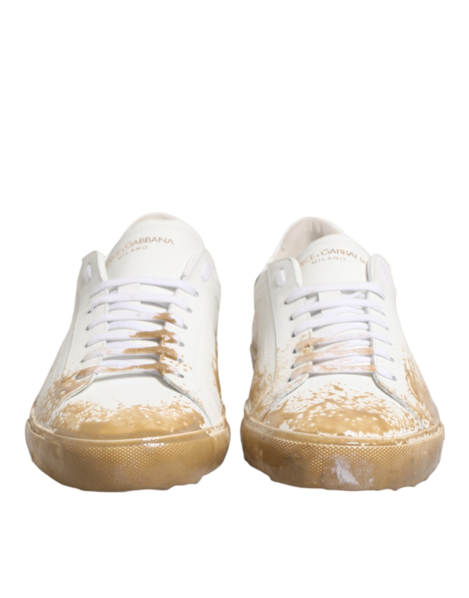 Dolce & Gabbana White Leather Paint Effect Low Top Sneakers  Shoes | Regal Royce