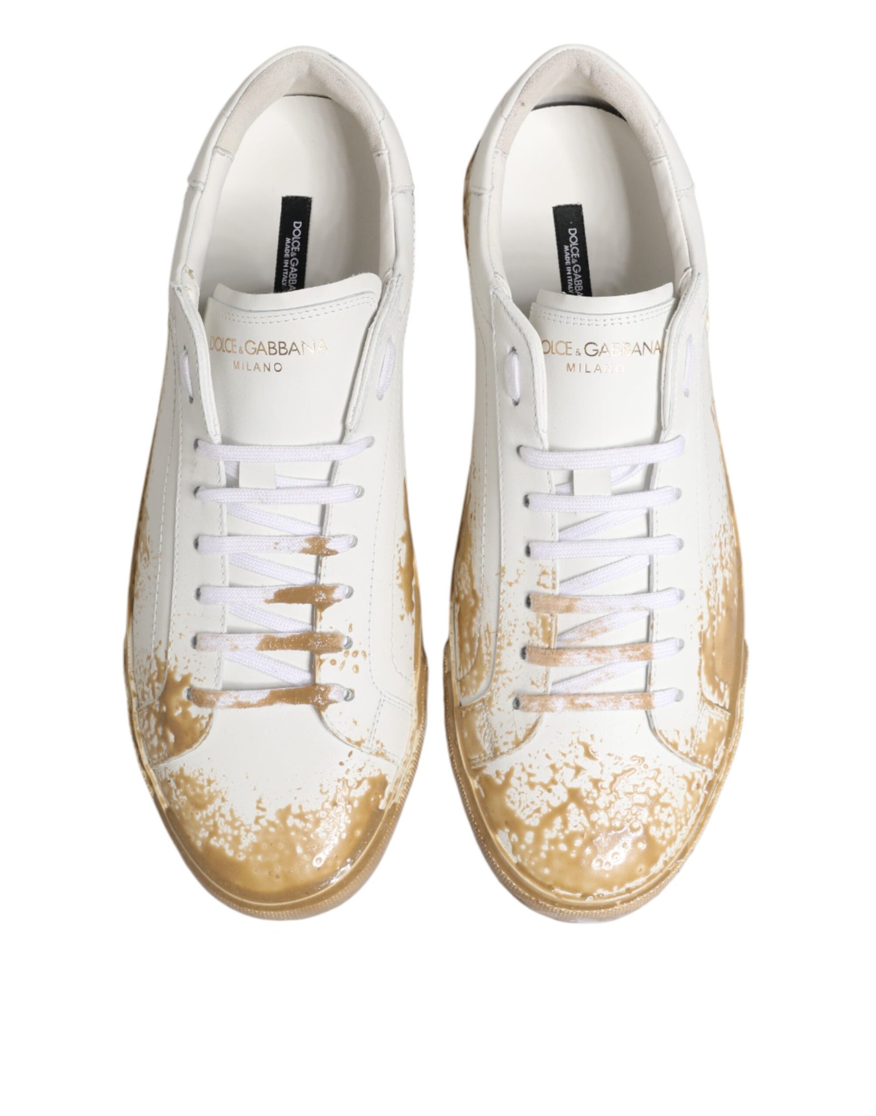 Dolce & Gabbana White Leather Paint Effect Low Top Sneakers  Shoes | Regal Royce