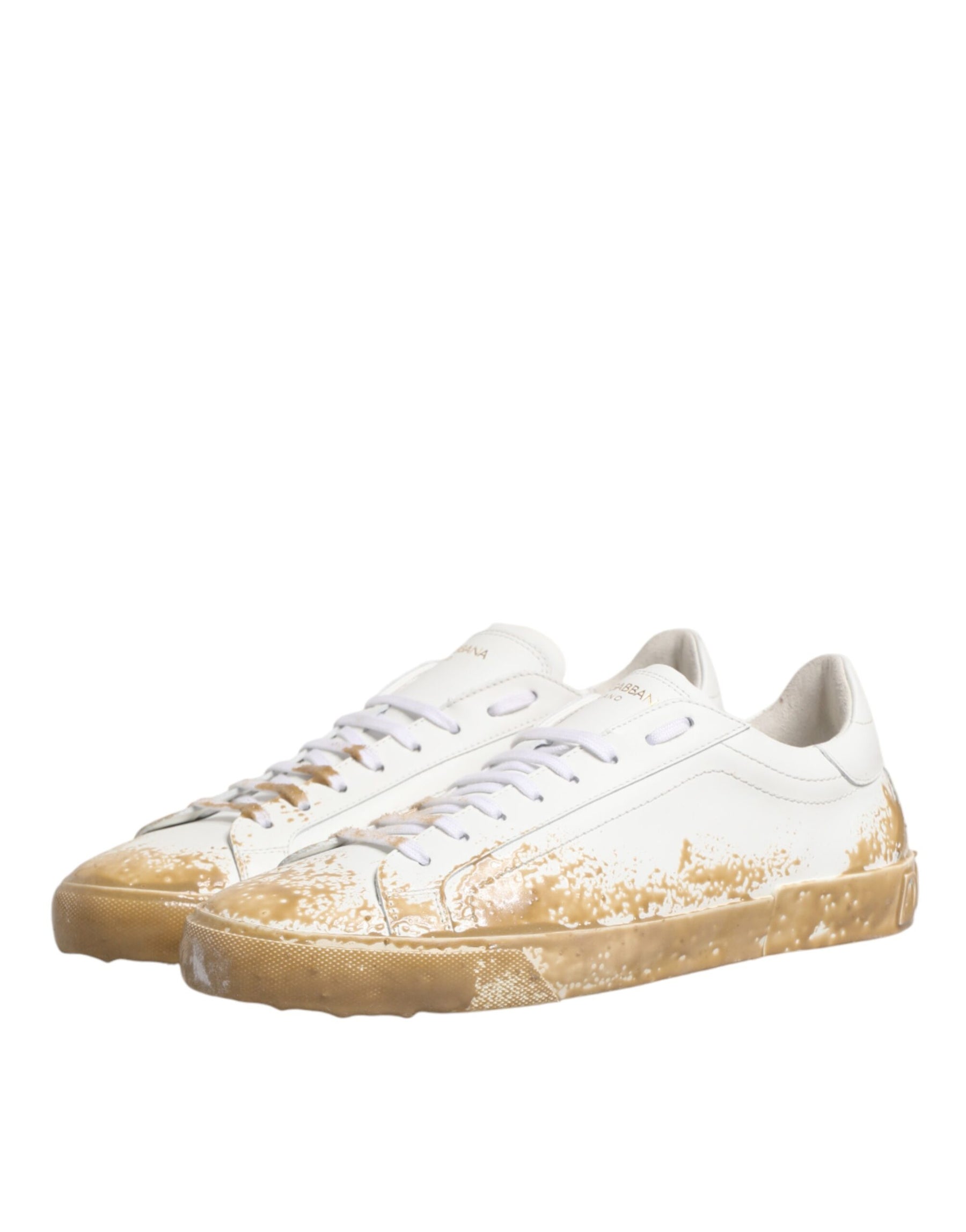 Dolce & Gabbana White Leather Paint Effect Low Top Sneakers  Shoes | Regal Royce