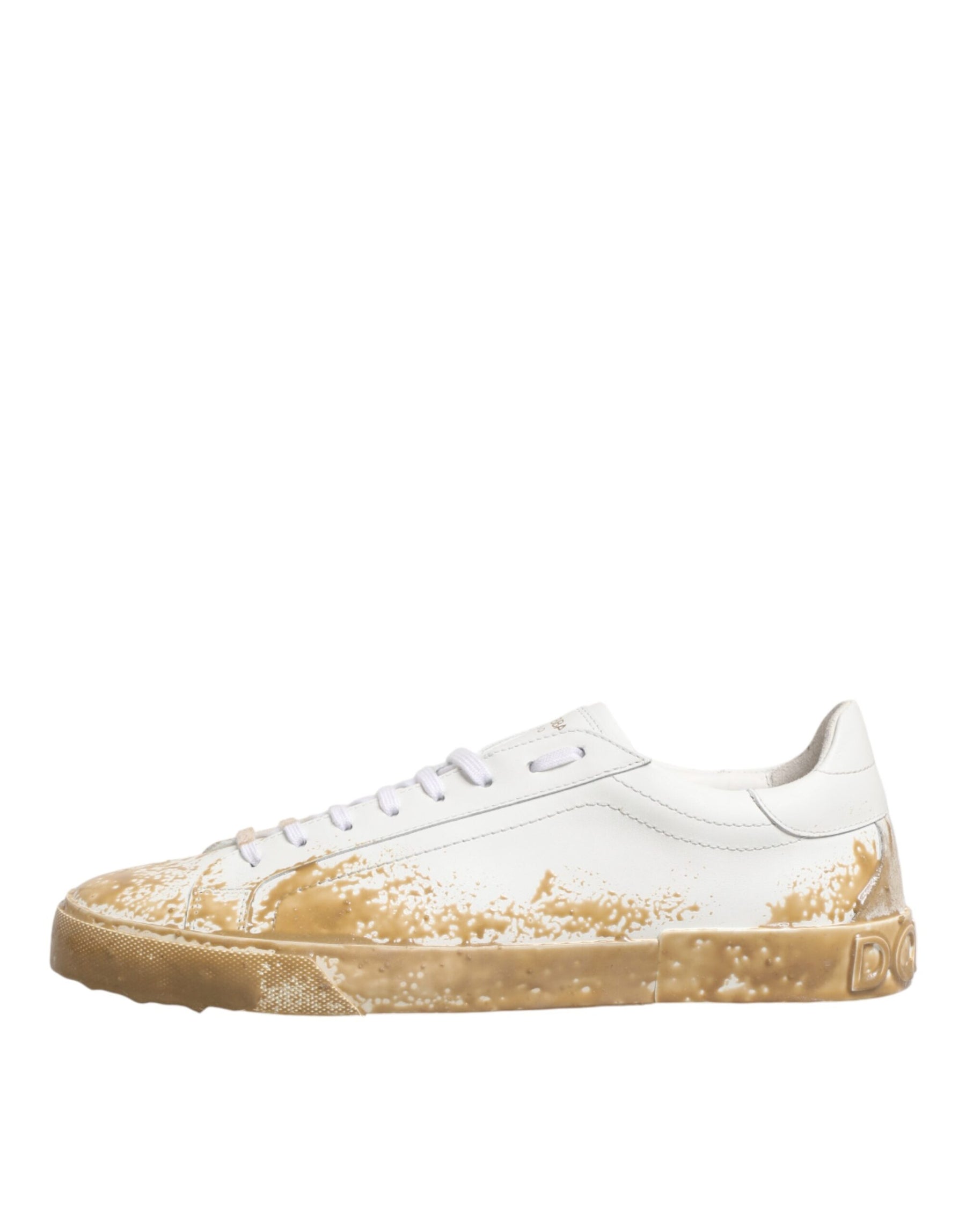 Dolce & Gabbana White Leather Paint Effect Low Top Sneakers  Shoes | Regal Royce