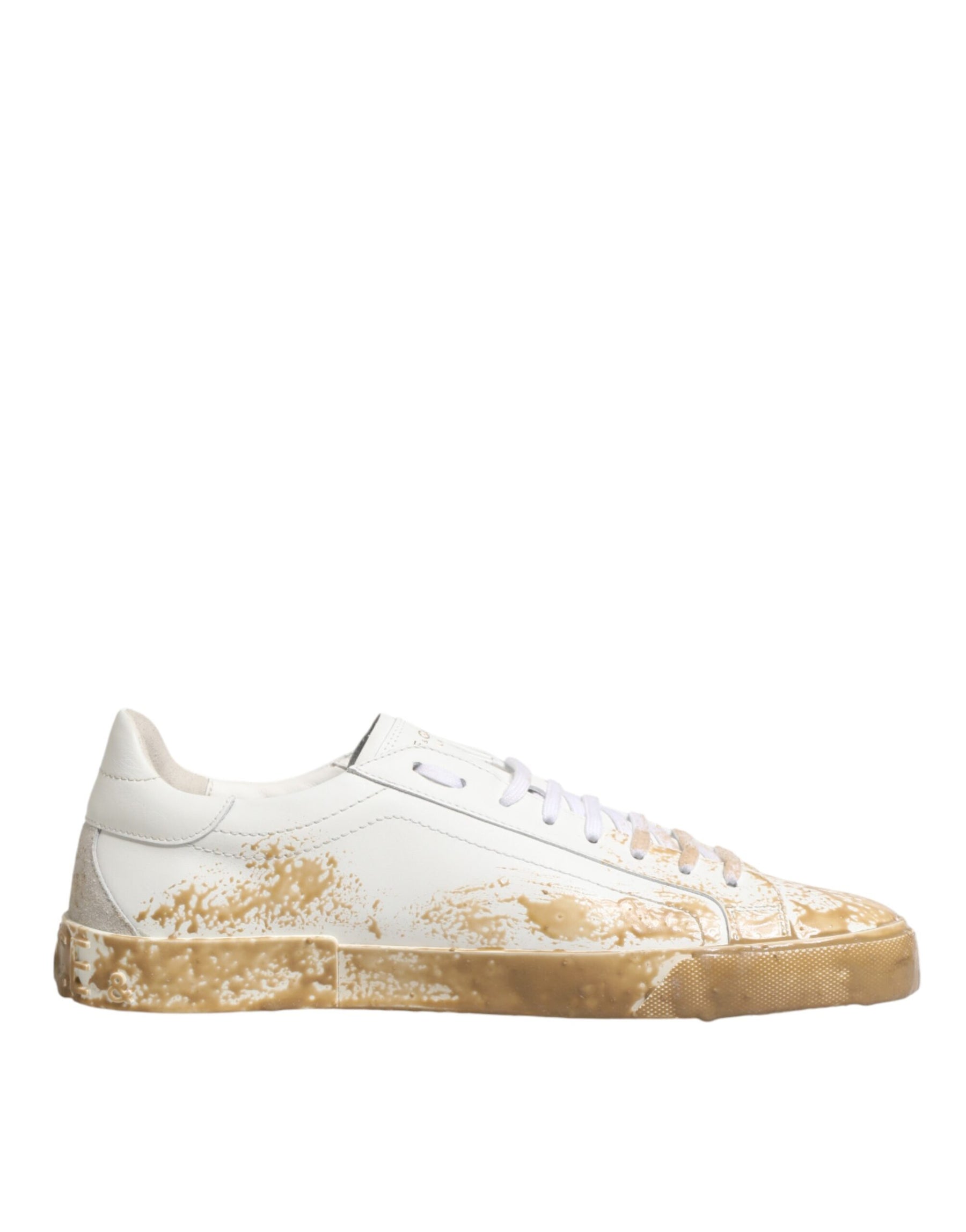 Dolce & Gabbana White Leather Paint Effect Low Top Sneakers  Shoes | Regal Royce