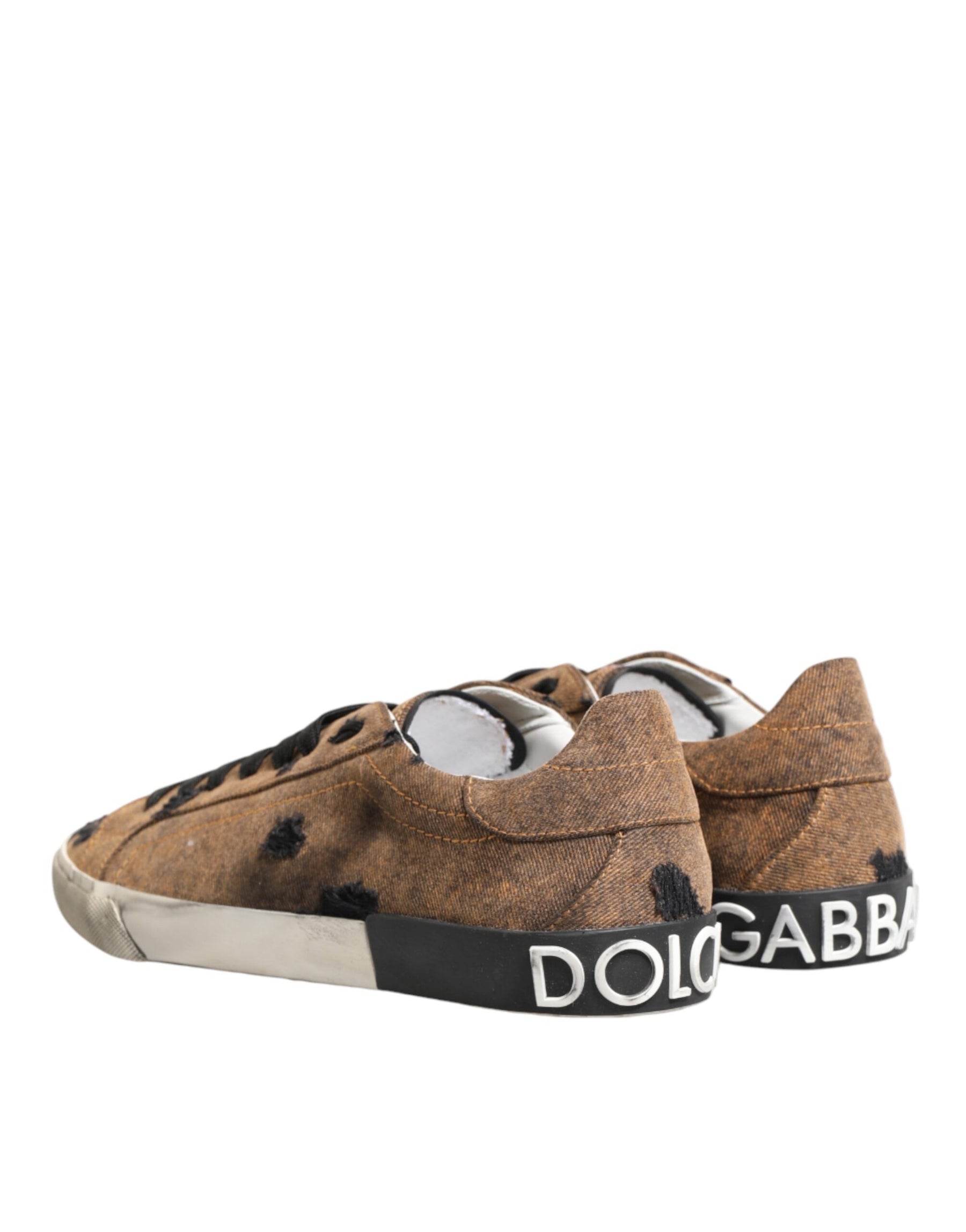 Dolce & Gabbana Brown Black Patch Denim Low Top Sneakers Shoes | Regal Royce